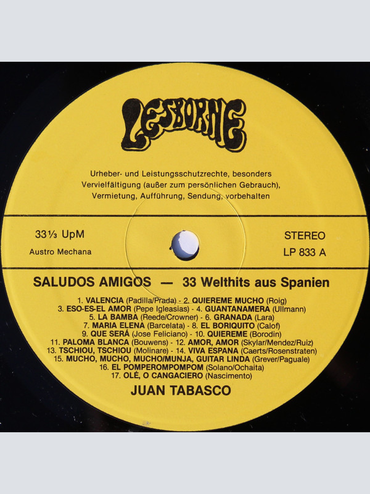 Vinyl / Juan Tabasco - Saludos Amigos - 33 Welthits Aus Spanien