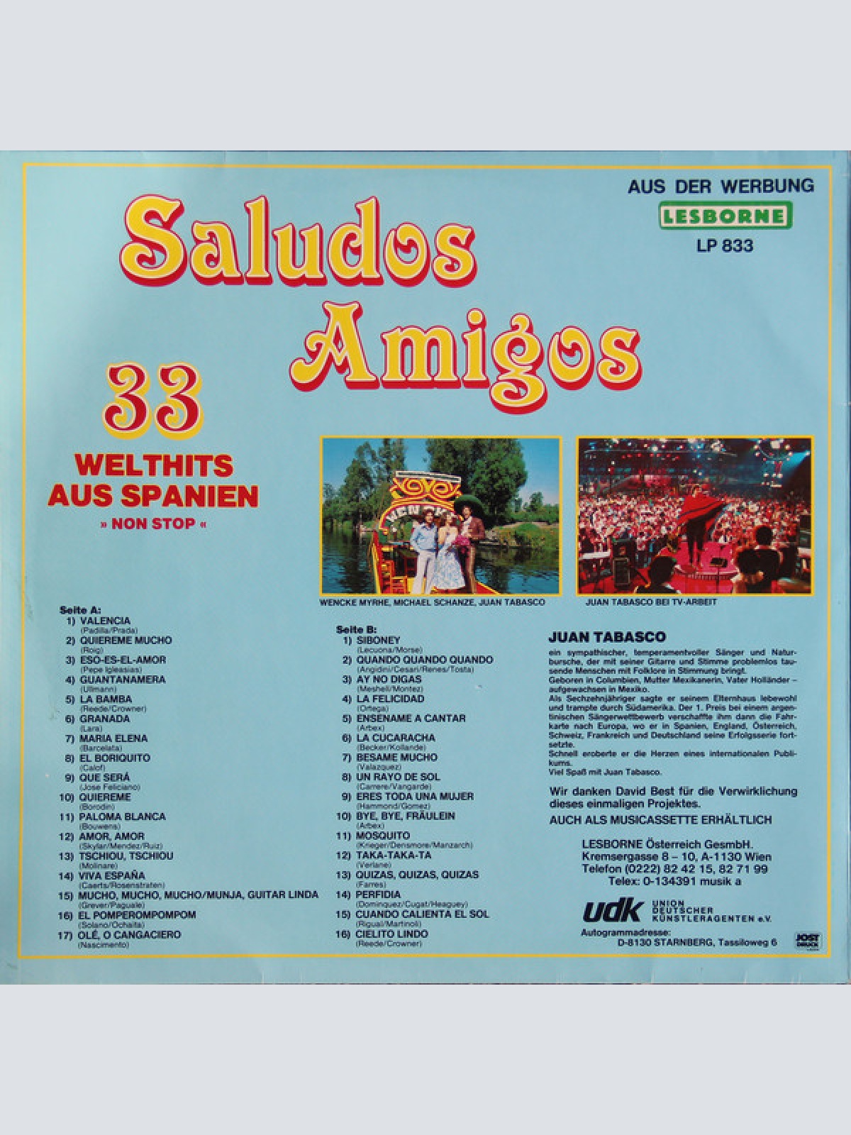 Vinyl / Juan Tabasco - Saludos Amigos - 33 Welthits Aus Spanien