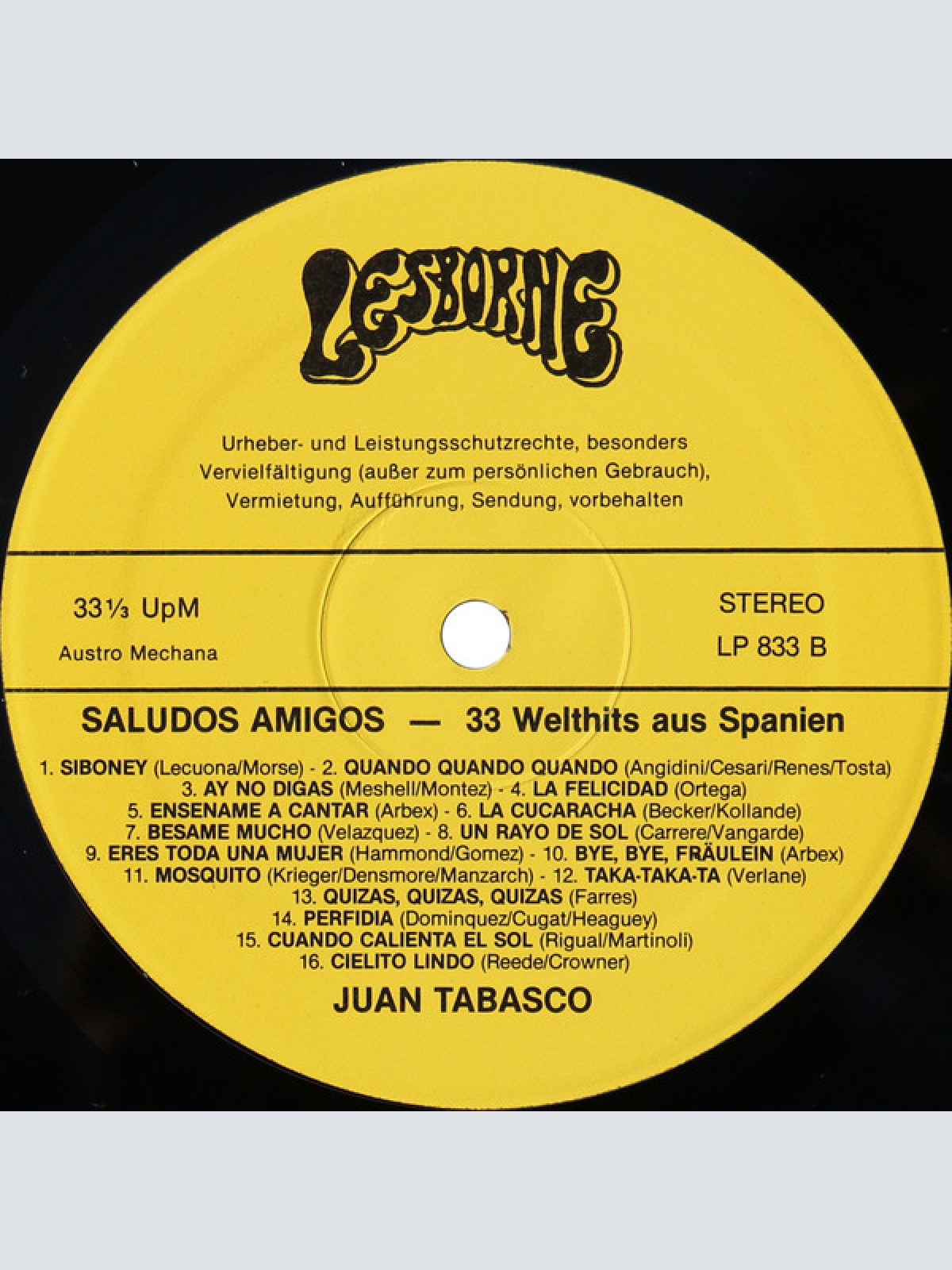 Vinyl / Juan Tabasco - Saludos Amigos - 33 Welthits Aus Spanien