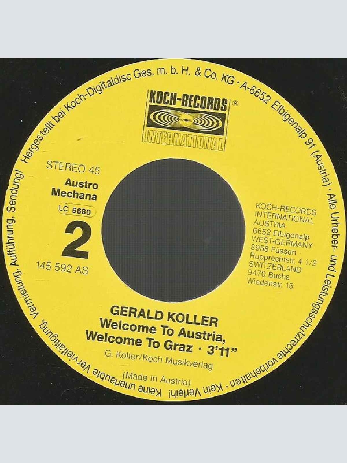Vinyl / Gerald Koller - A Stadt Mit Leb'n / Welcome To Austria, Welcome To Graz