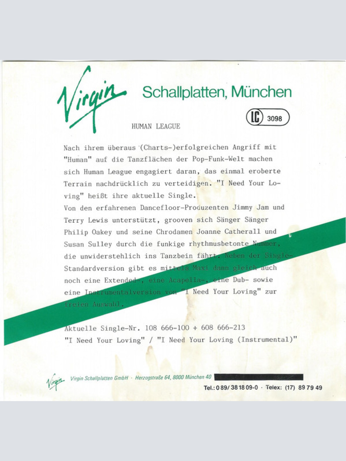 Vinyl / The Human League - I Need Your Loving