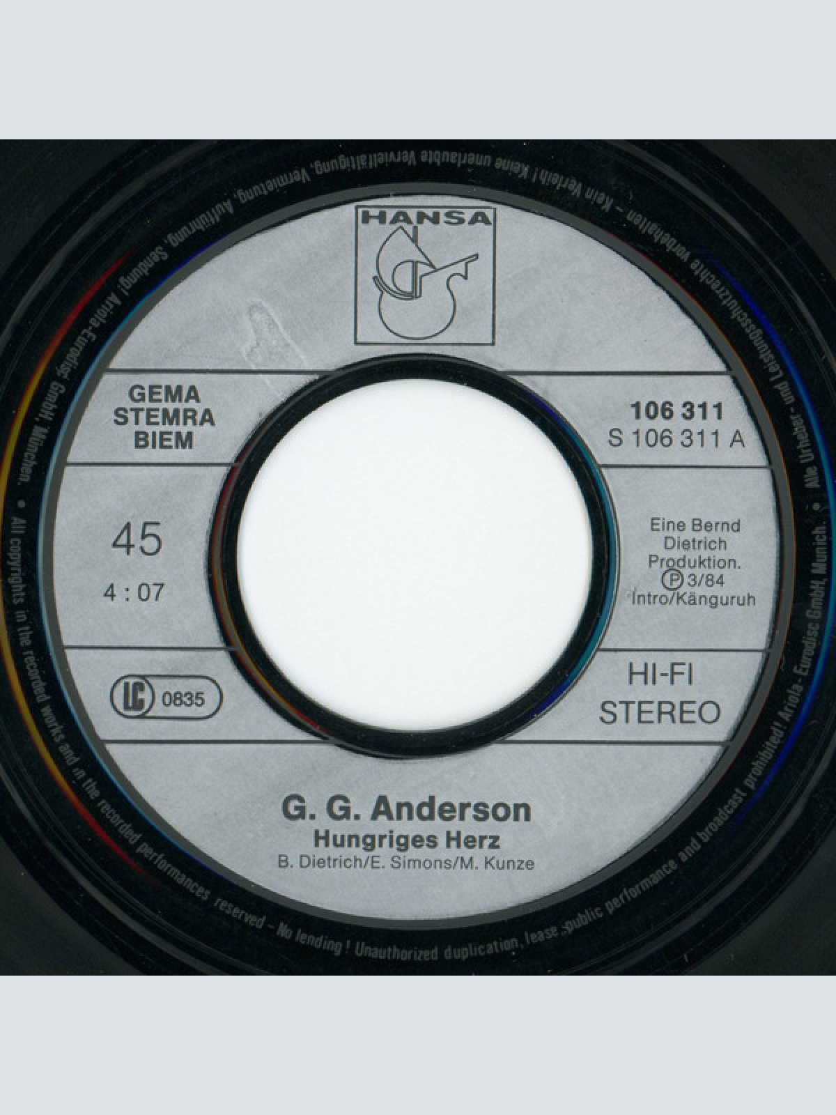 Vinyl / G.G. Anderson - Hungriges Herz