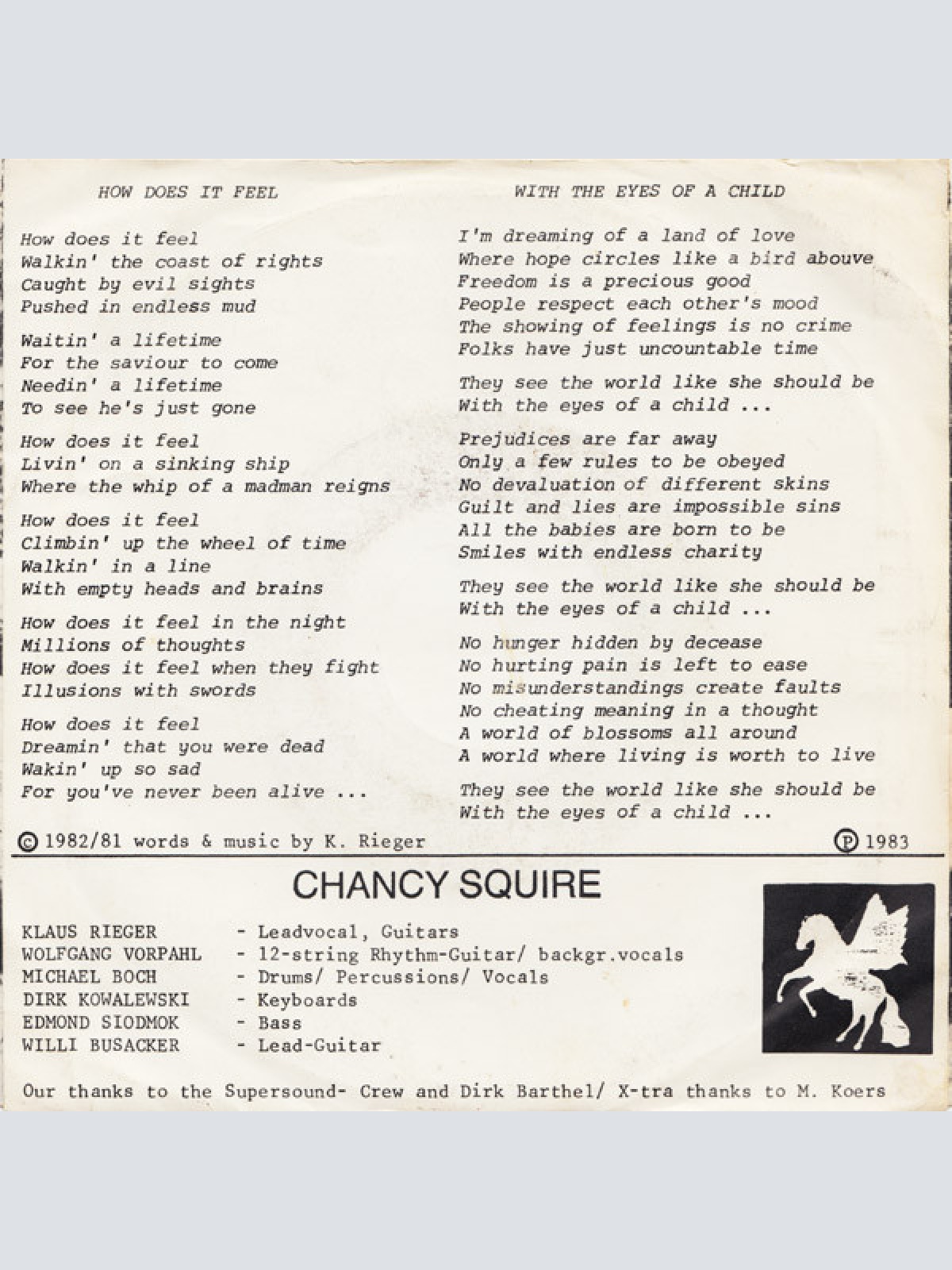 Vinyl / Chancy Squire - How Does It Feel? / With The Eyes Of A Child