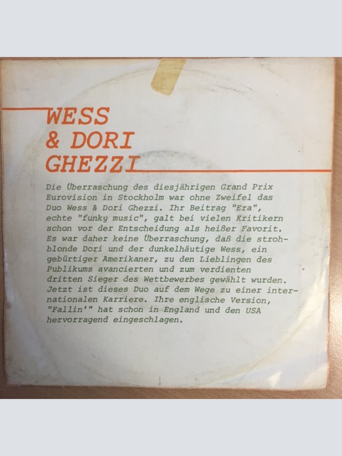 Vinyl / Wess And Dori Ghezzi - Fallin' / I Had A Dream