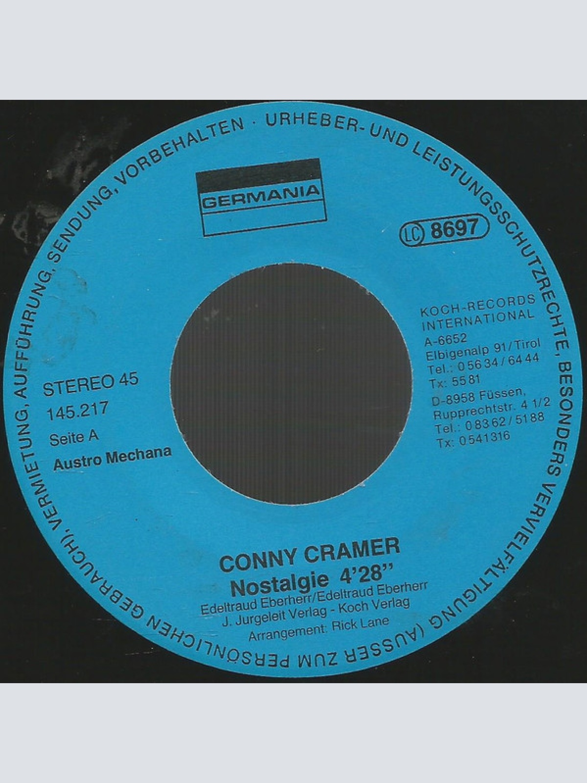 Vinyl / Conny Cramer - Nostalgie / I Duo Was I Wui