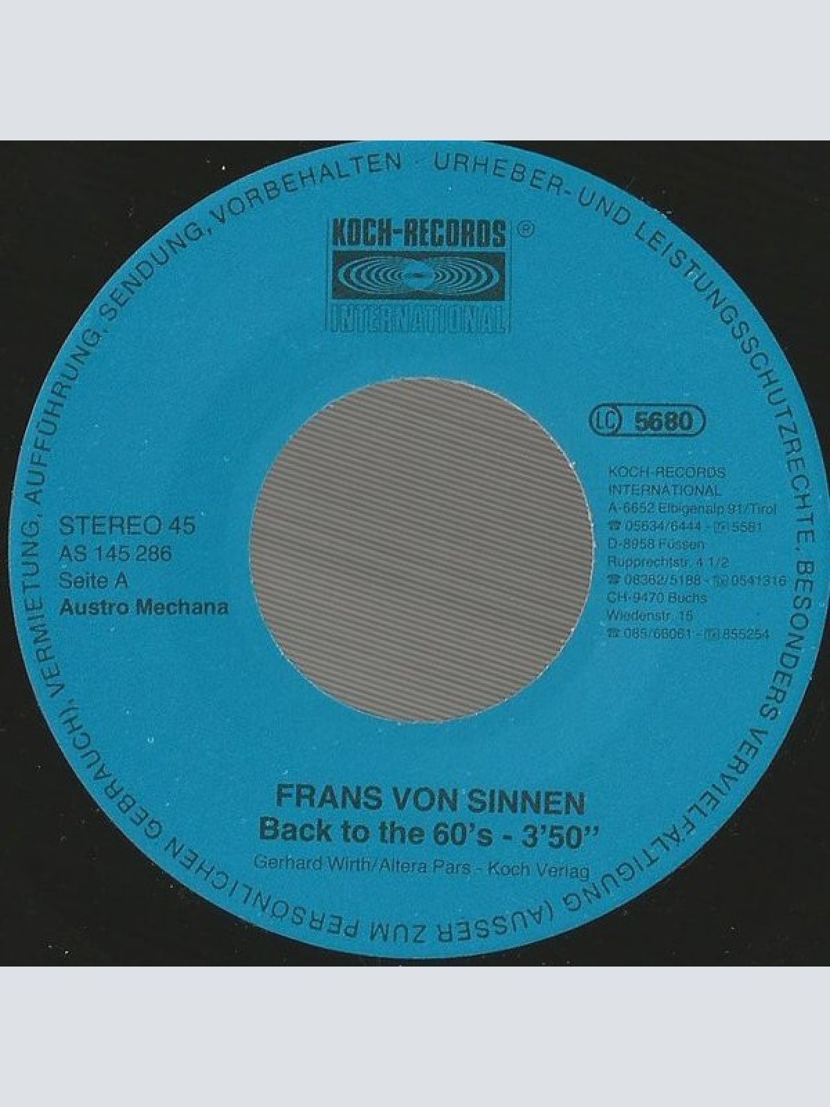 Vinyl / Frans Von Sinnen - Back To The 60's