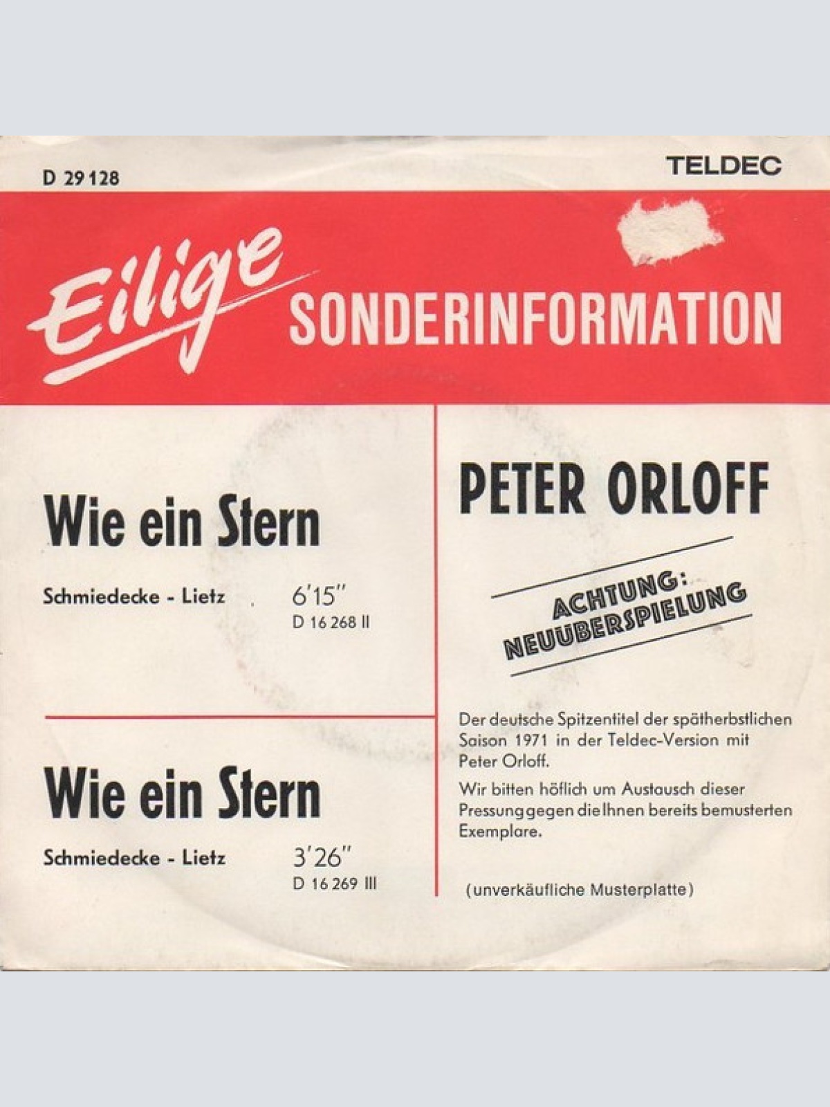 Vinyl / Peter Orloff - Wie ein Stern