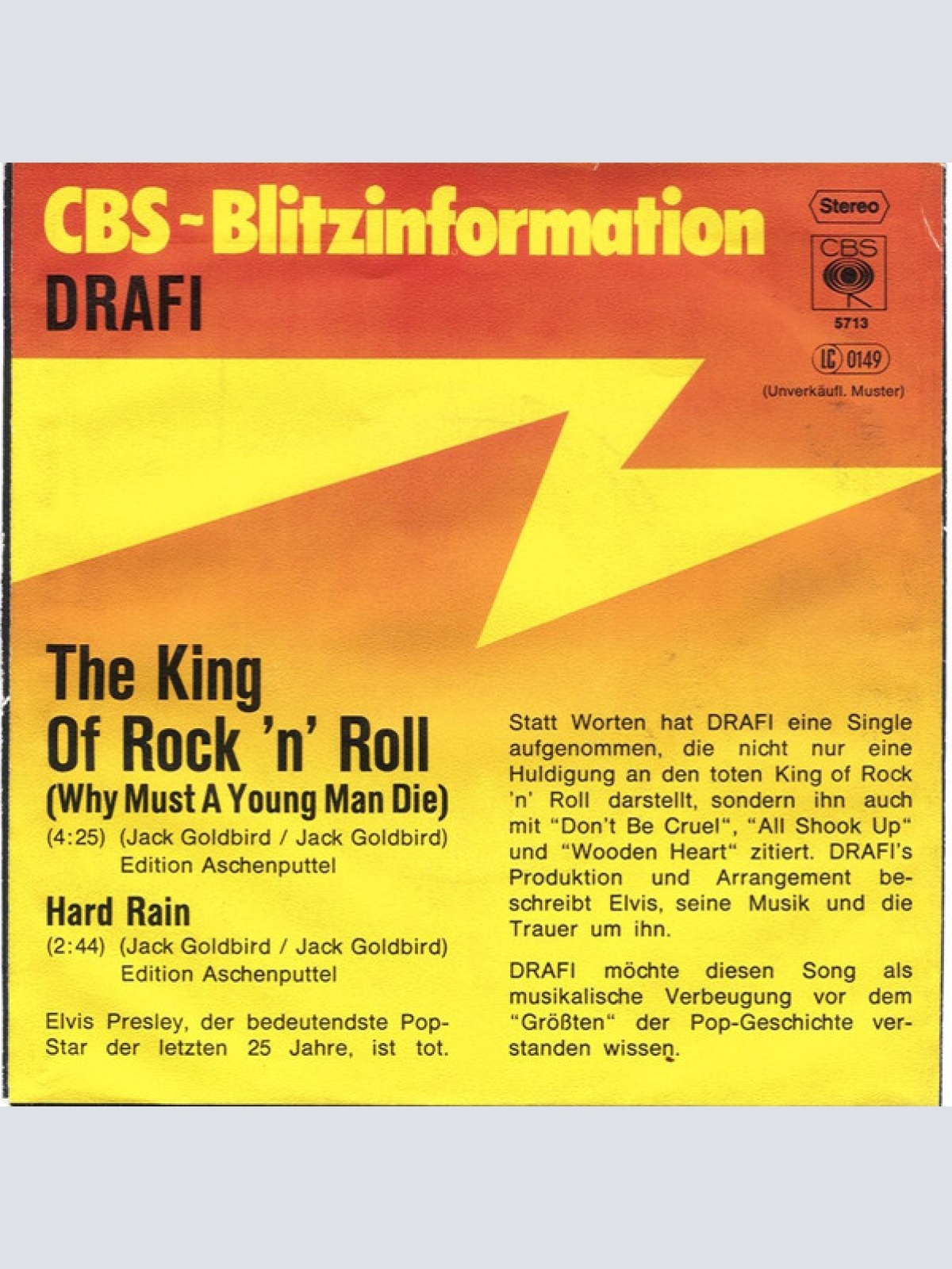 Vinyl / Drafi* - The King Of Rock 'n' Roll (Why Must A Young Man Die)