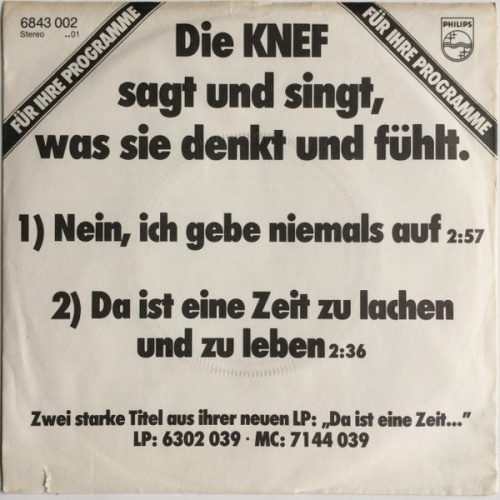 Vinyl / Hildegard Knef - Nein, Ich Gebe Niemals Auf / Da Ist Eine Zeit Zu Lachen Und Zu Leben
