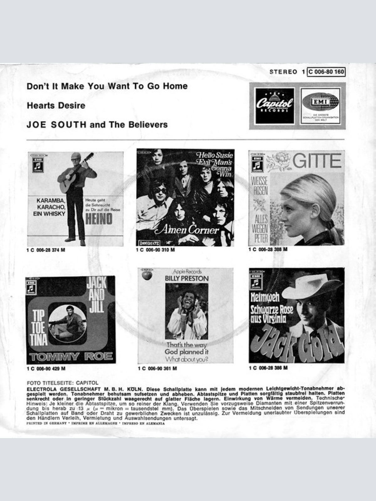 Vinyl / Joe South And The Believers - Don't It Make You Want To Go Home