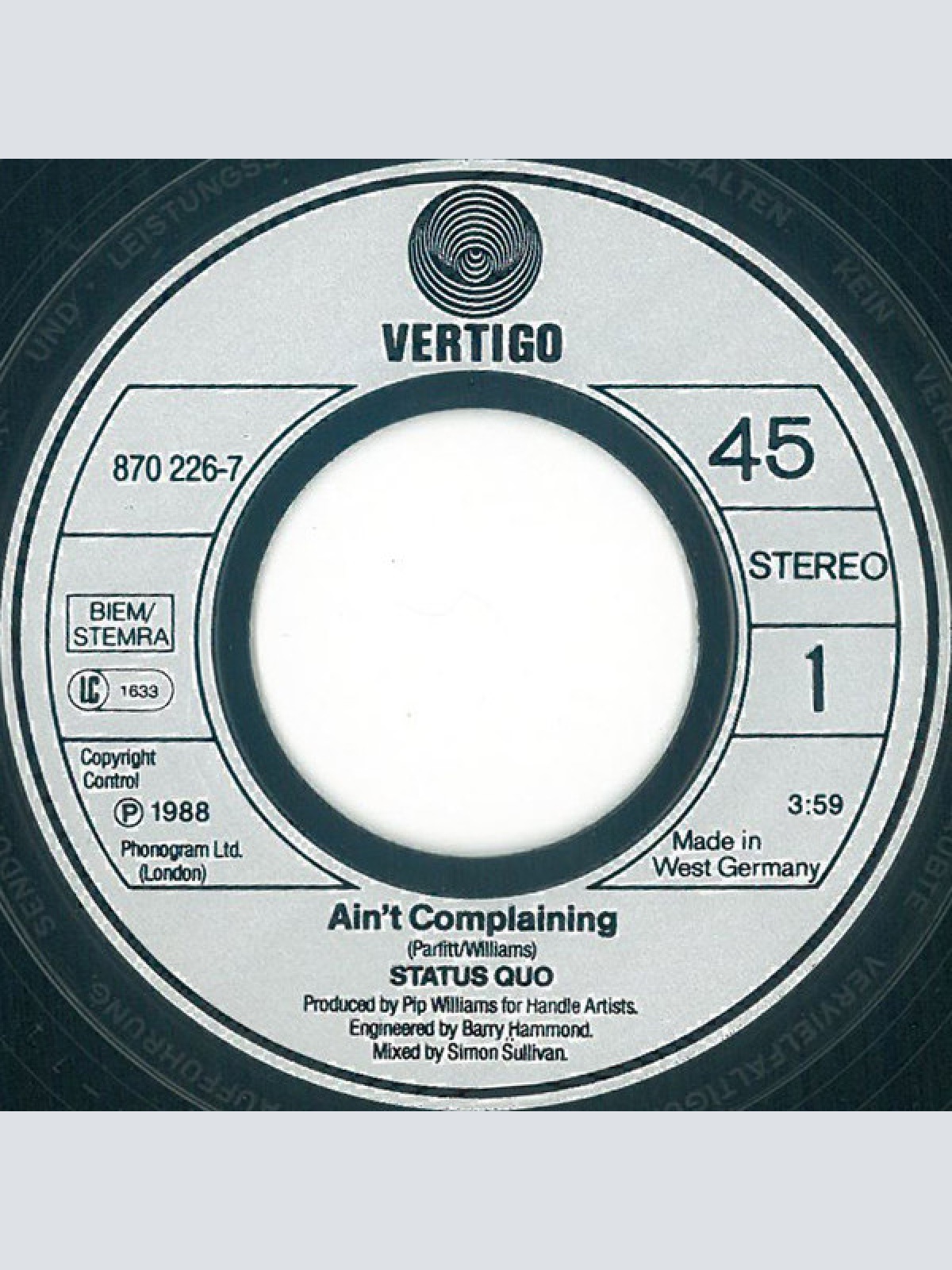 Vinyl / Status Quo - Ain't Complaining