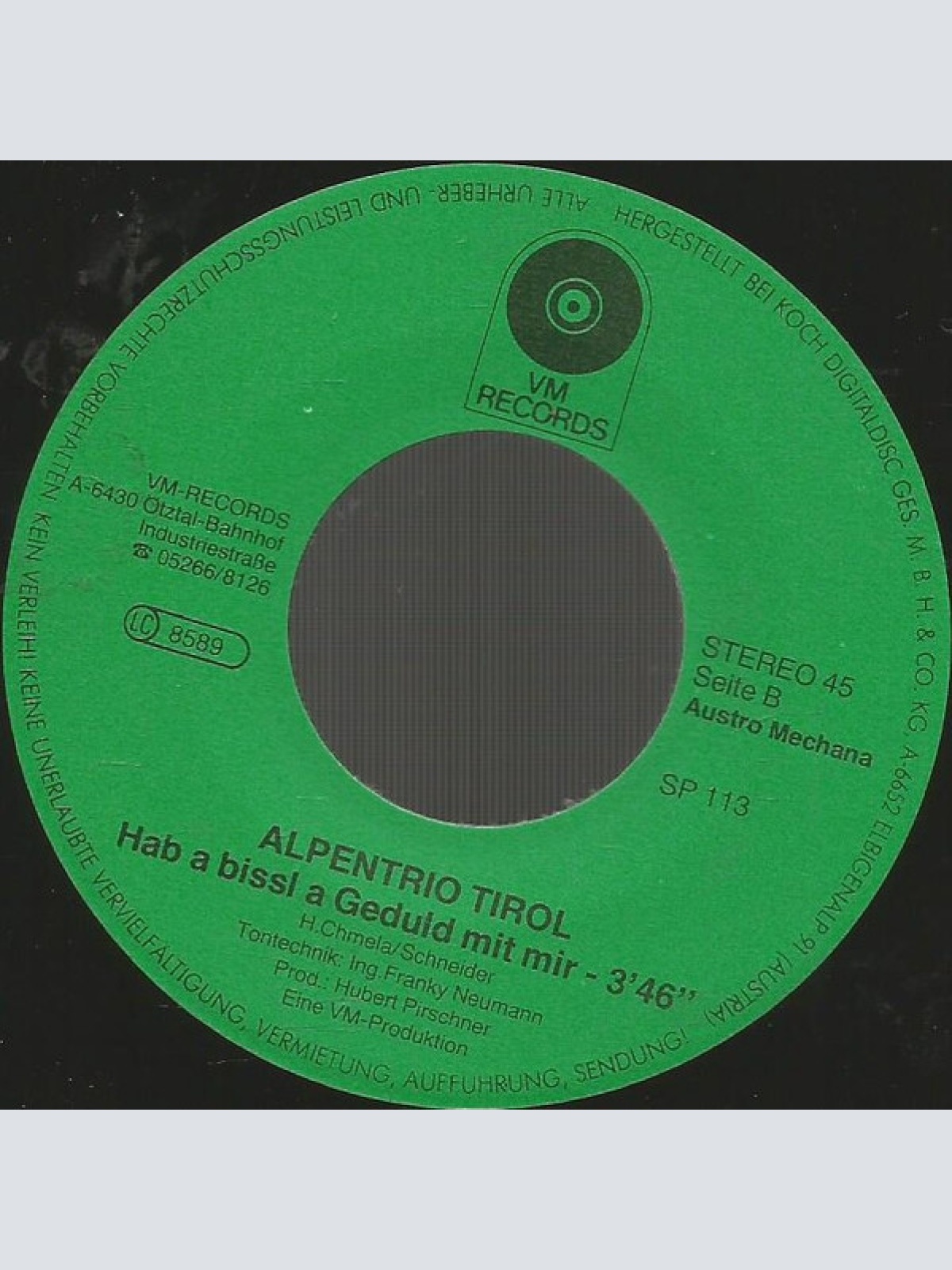 Vinyl / Alpentrio Tirol - Alle Meine Busserln / Hab A Bissl Geduld Mit Mir