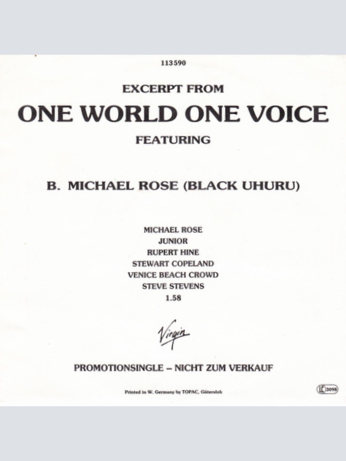 Vinyl / Dave Stewart's Spiritual Cowboys* / Michael Rose - Excerpt From ONE WORLD ONE VOICE
