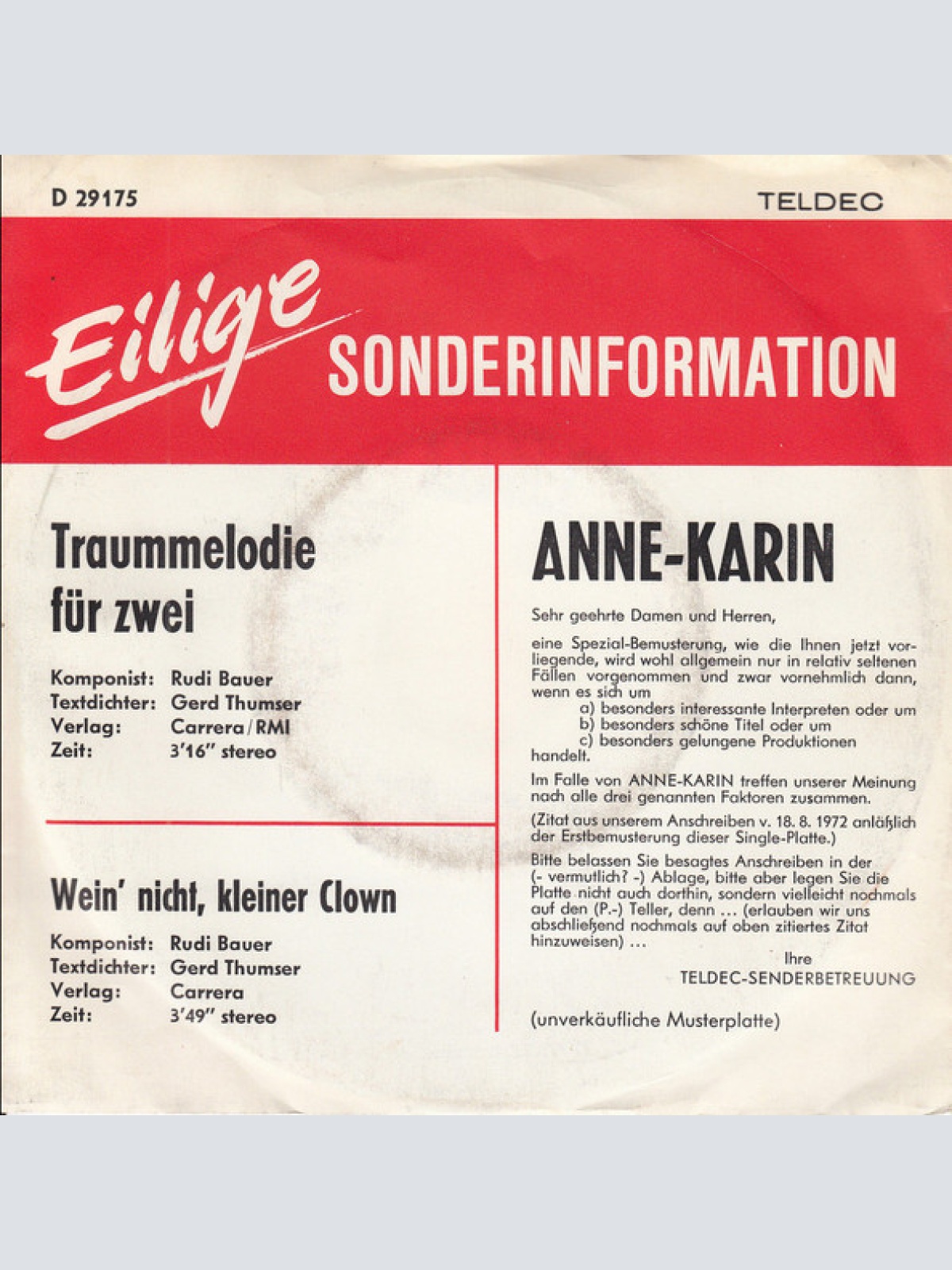 Vinyl / Anne-Karin* - Traummelodie Für Zwei