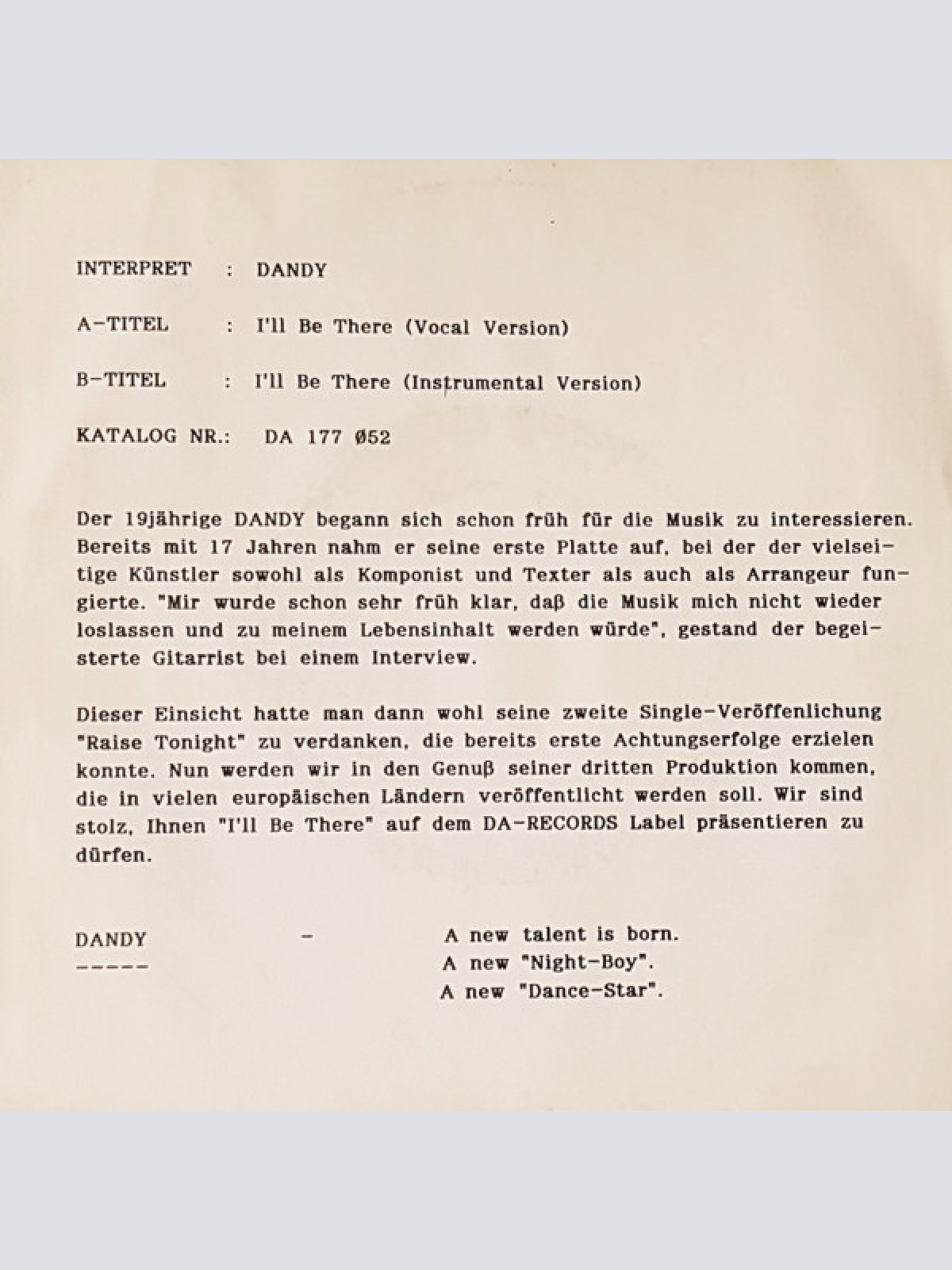 Vinyl / Dandy (2) - I'll Be There