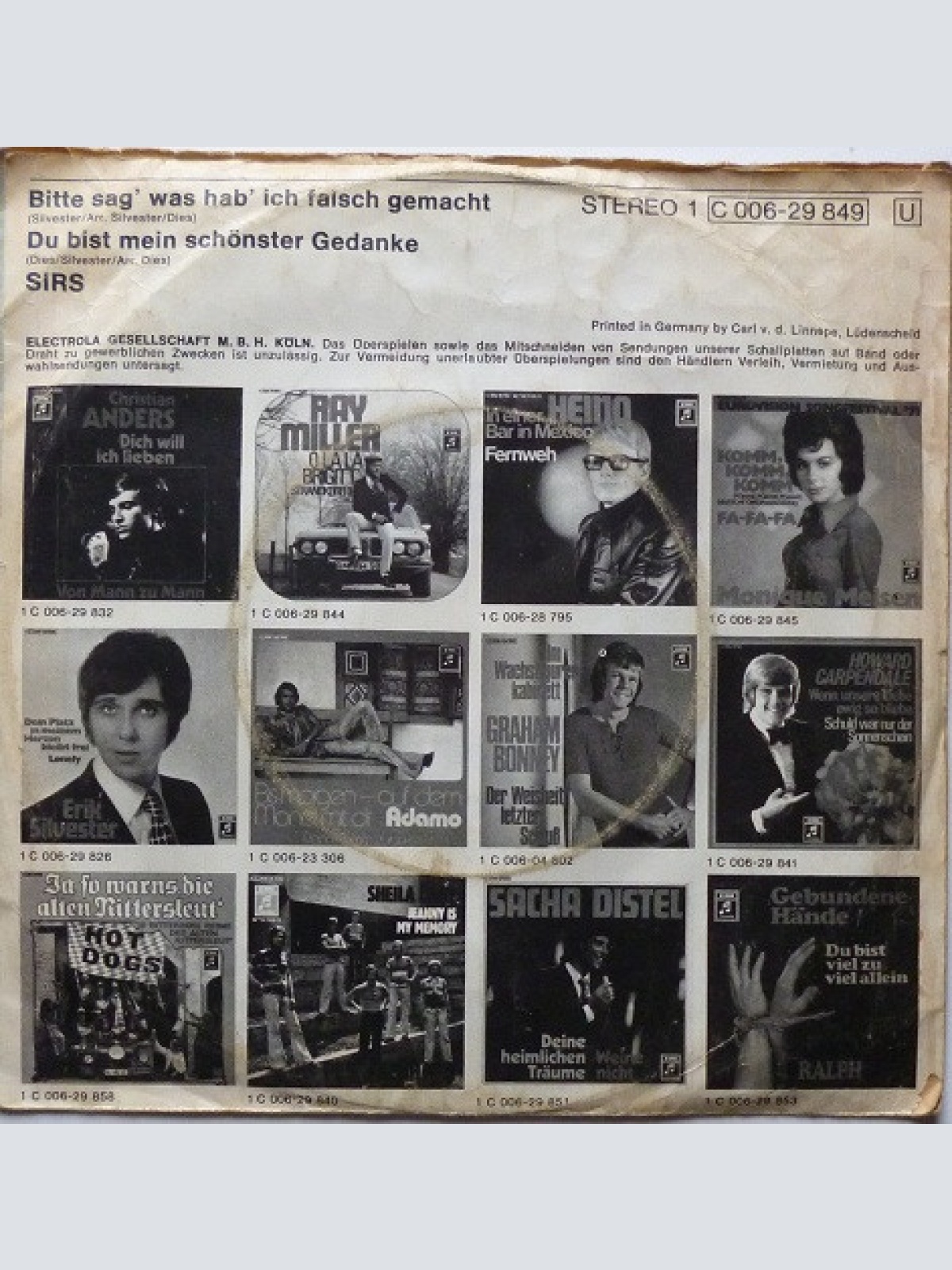 Vinyl / Sirs - Bitte Sag' Was Hab' Ich Falsch Gemacht / Du Bist Mein Schönster Gedanke