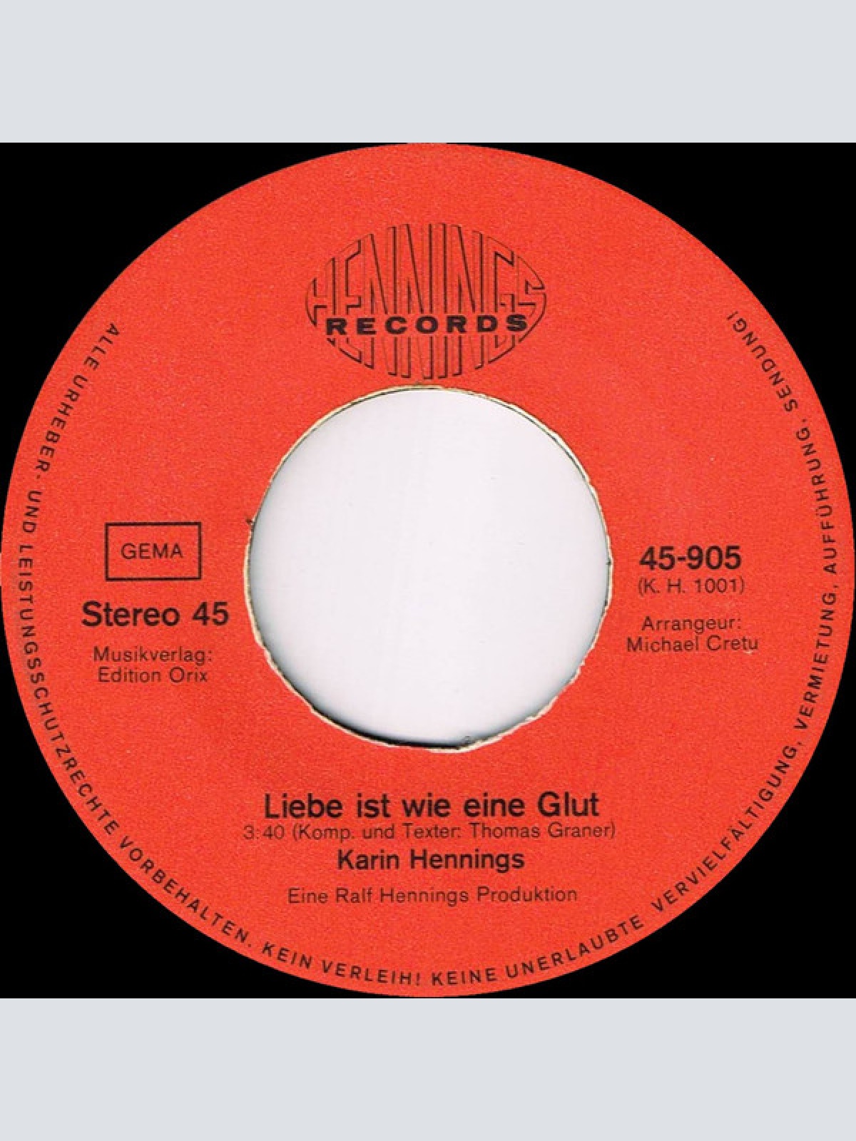Vinyl / Karin Hennings - Liebe Ist Wie Eine Glut / Ave Maria No Moro