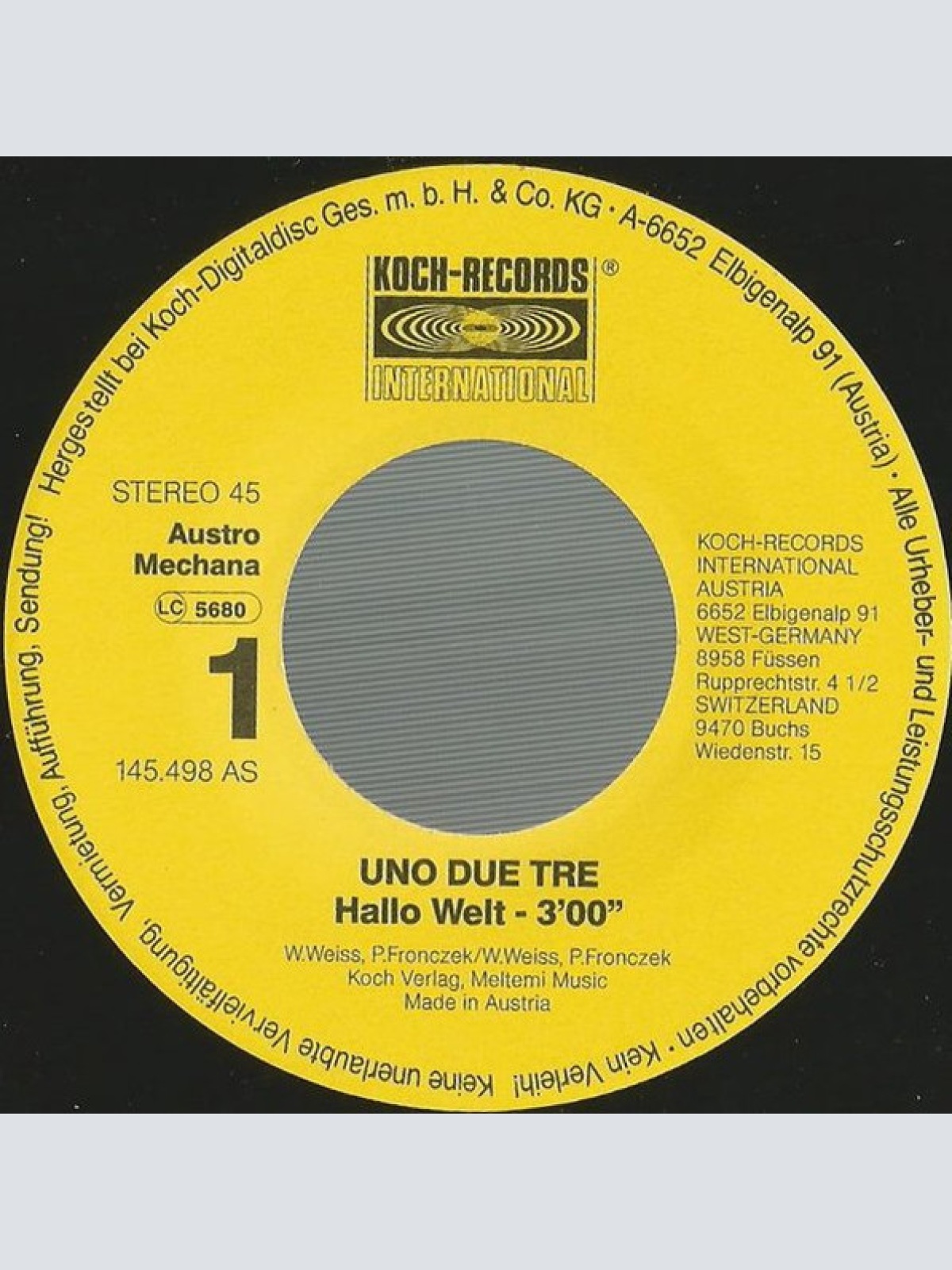 Vinyl / Uno Due Tre - Hallo Welt