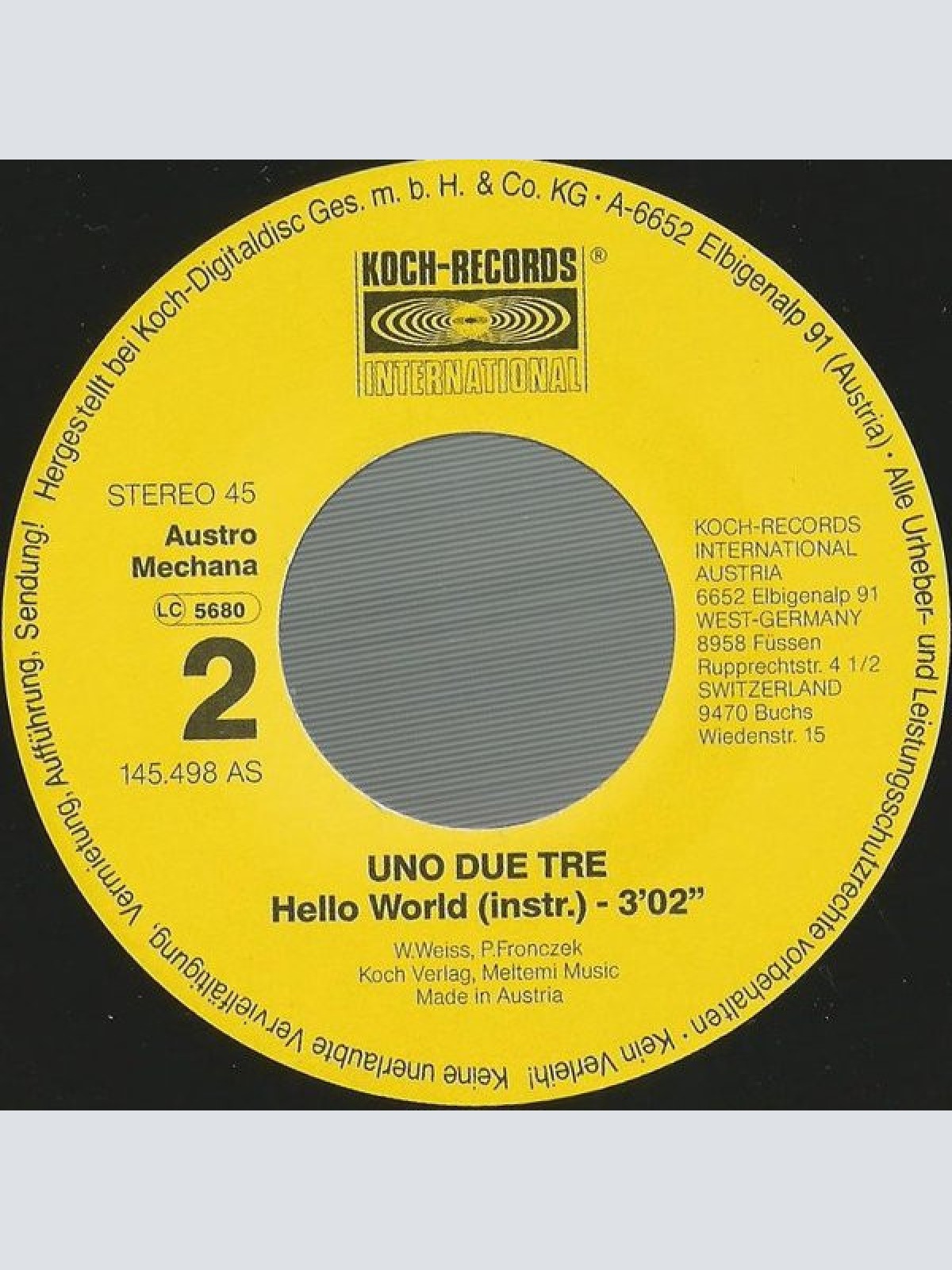 Vinyl / Uno Due Tre - Hallo Welt