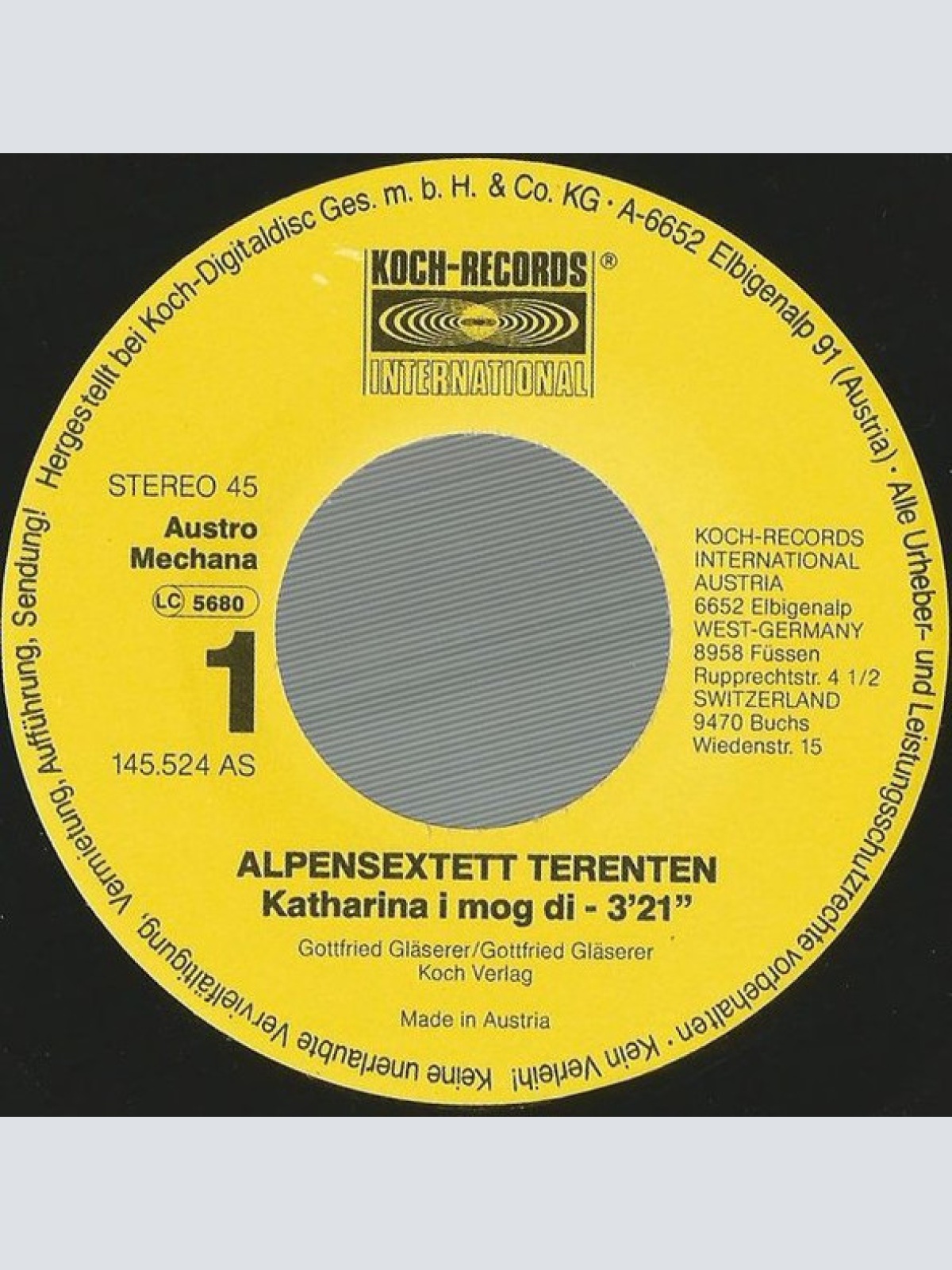 Vinyl / Alpensextett Terenten - Katharina I Mog DI