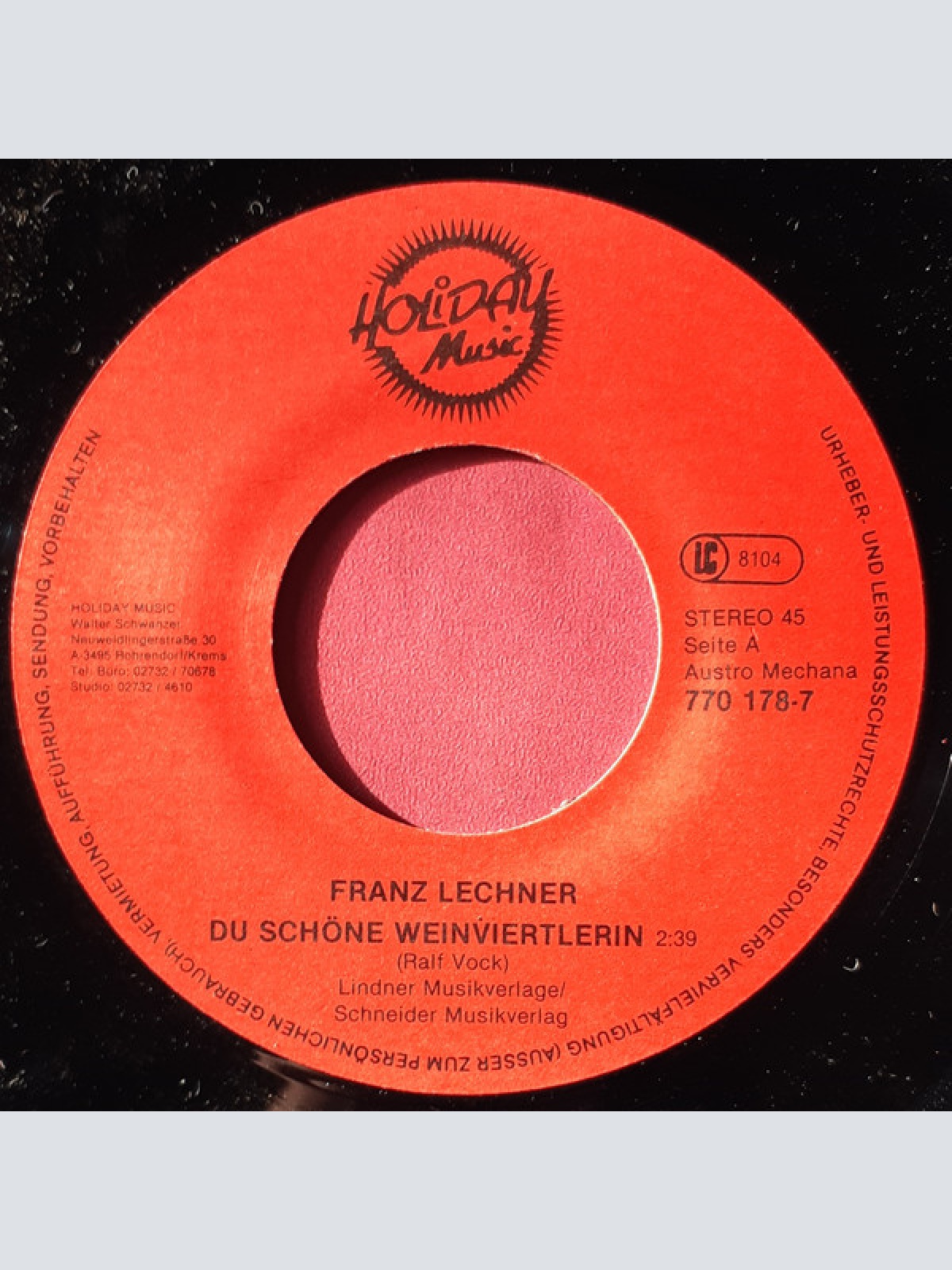 Vinyl / Franz Lechner - Du Schöne Weinviertlerin