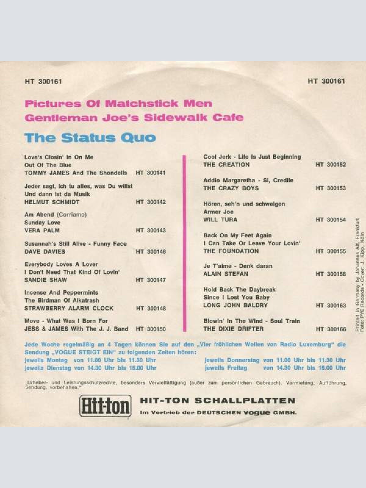 Vinyl / The Status Quo* - Pictures Of Matchstick Men