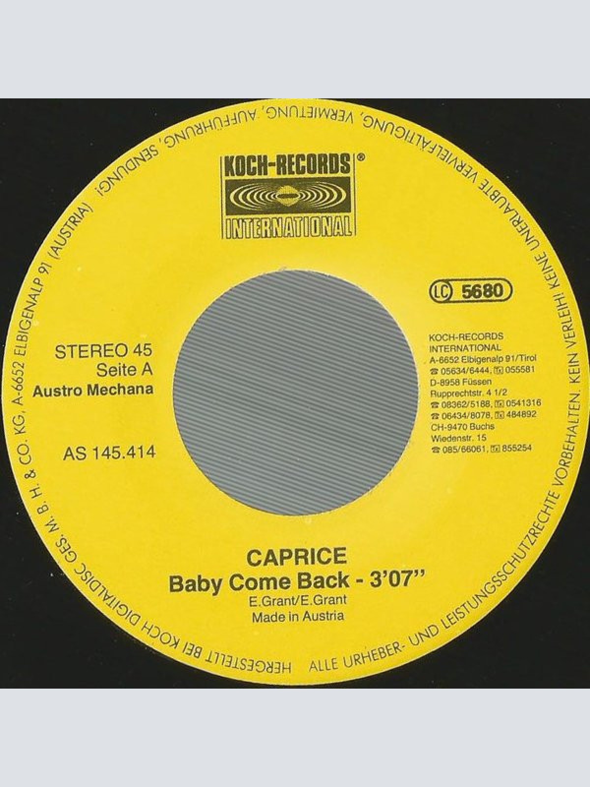 Vinyl / Caprice (15) - Baby Come Back