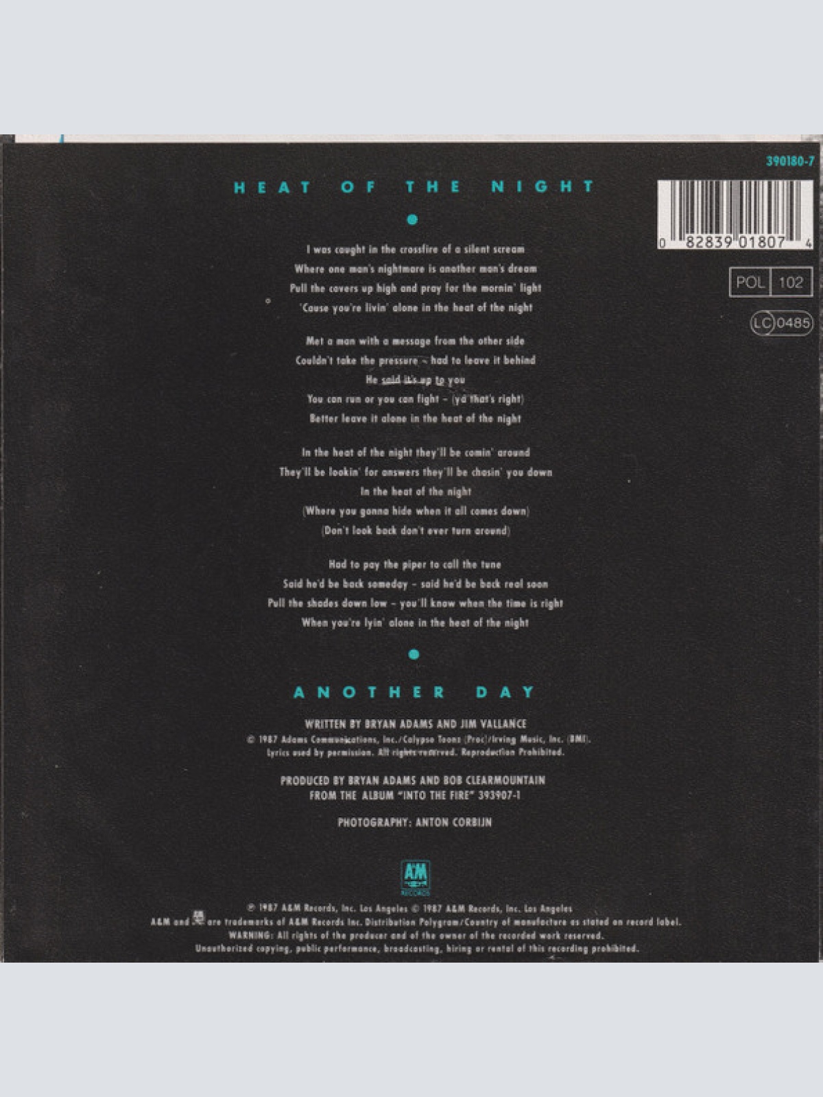 Vinyl / Bryan Adams - Heat Of The Night