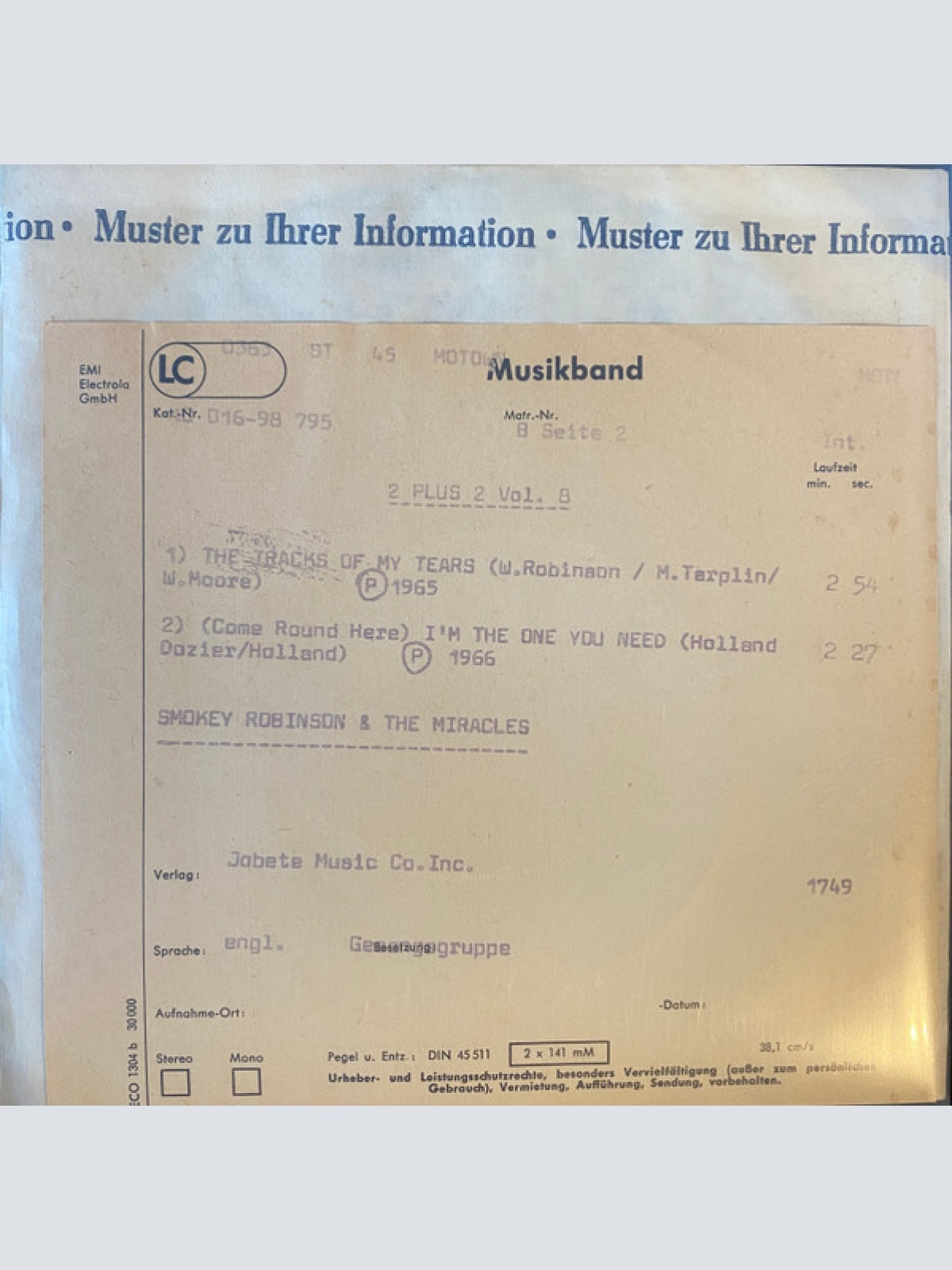 Vinyl / Smokey Robinson & The Miracles - The Tracks Of My Tears