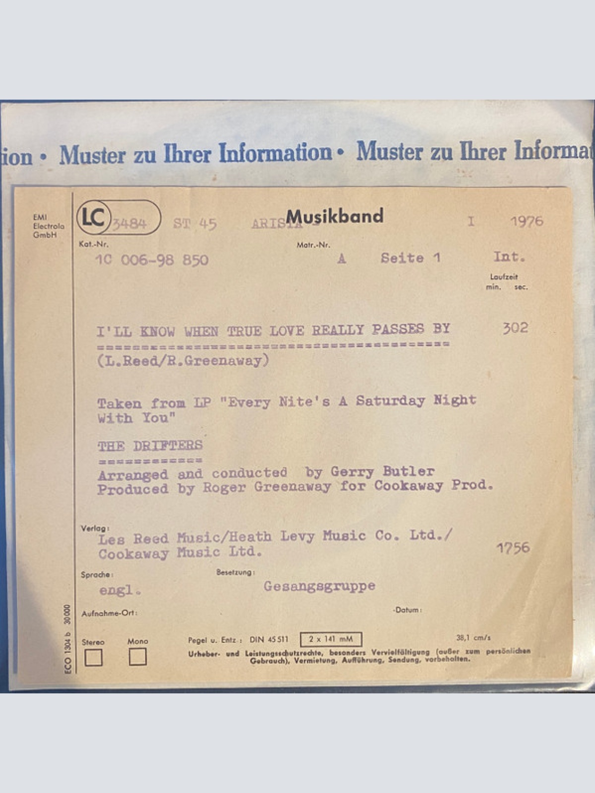 Vinyl / The Drifters - I'll Know When True Love Really Passes By