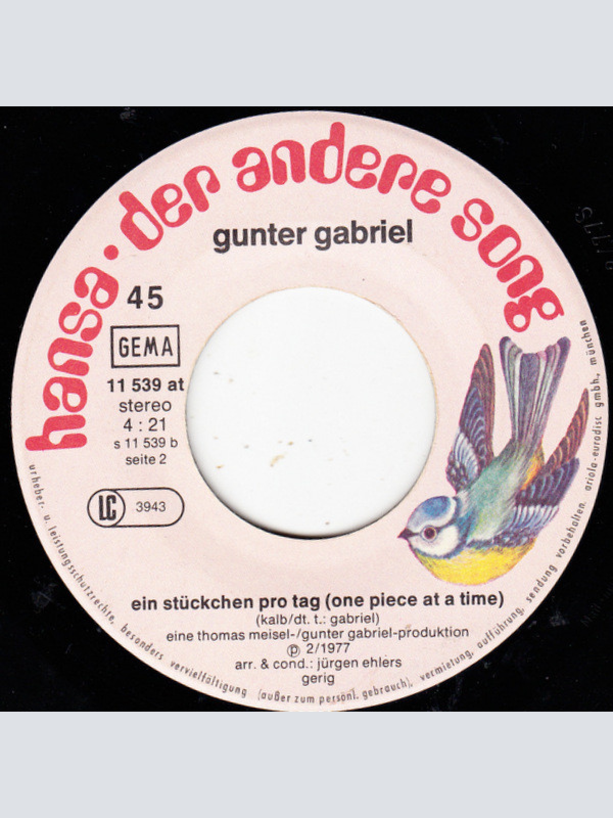 Vinyl / Gunter Gabriel - Ich Schlaf' Nicht Gern Allein Ein / Ein Stückchen Pro Tag