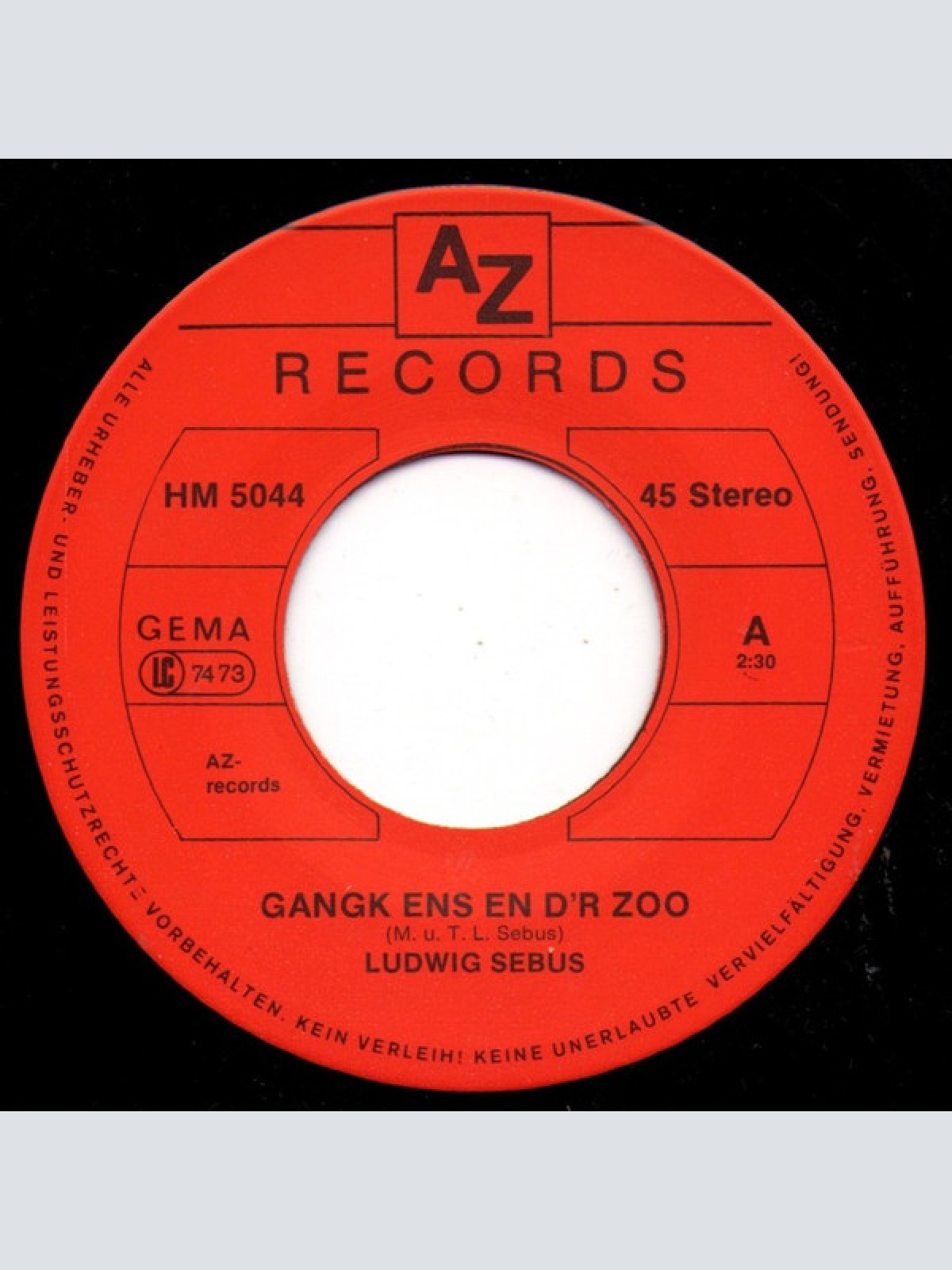 Vinyl / Ludwig Sebus - Gangk Ens En D'r Zoo
