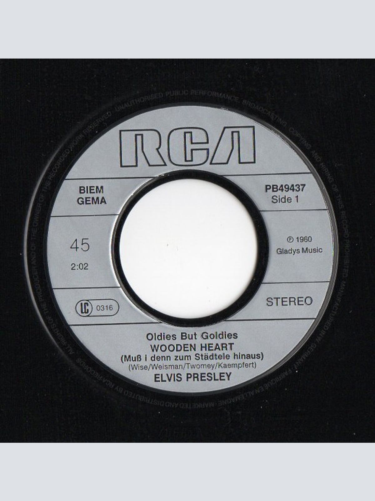 Vinyl / Elvis Presley - Wooden Heart  / Kiss Me Quick