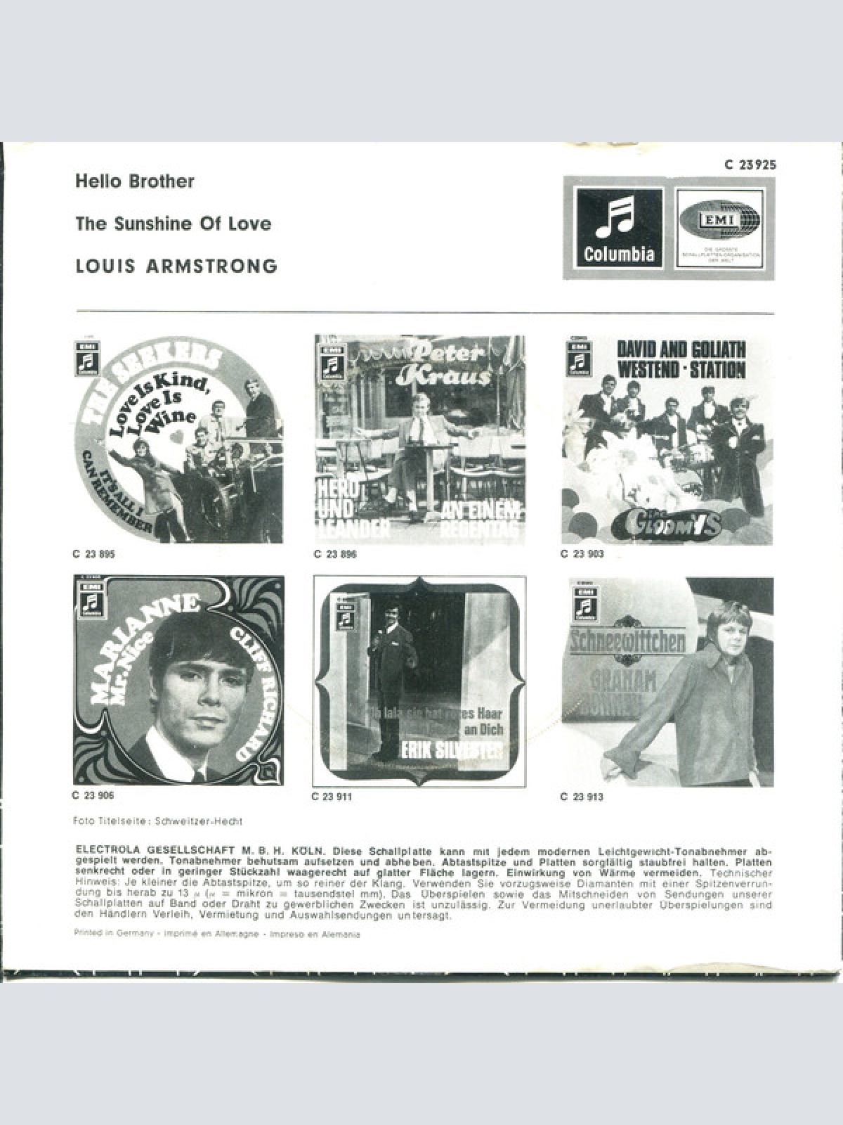 Vinyl / Louis Armstrong - Hello Brother / The Sunshine Of Love