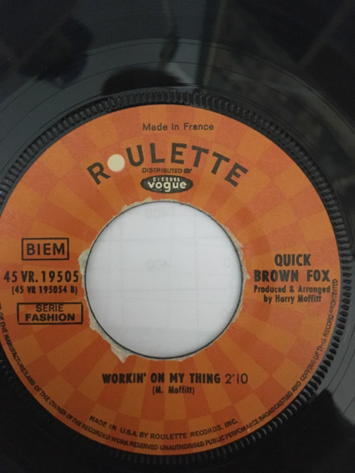 Vinyl / Quick Brown Fox - Come On Down To New Orleans / Workin' On My Thing