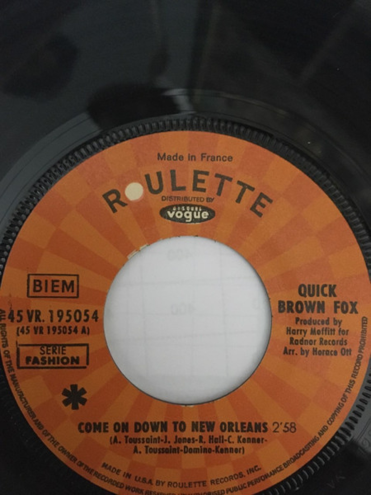 Vinyl / Quick Brown Fox - Come On Down To New Orleans / Workin' On My Thing