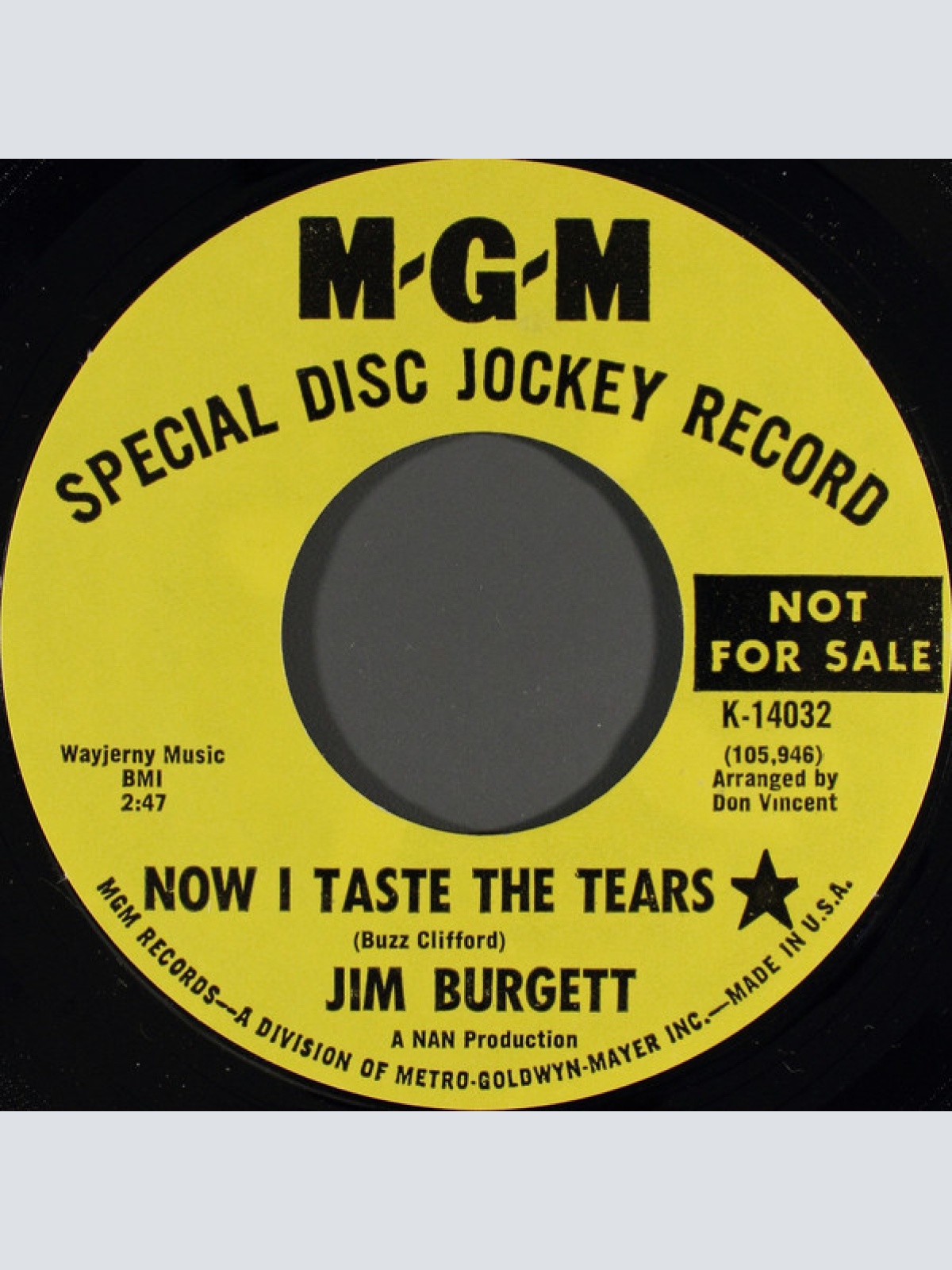 Vinyl / Jim Burgett - Now I Taste The Tears