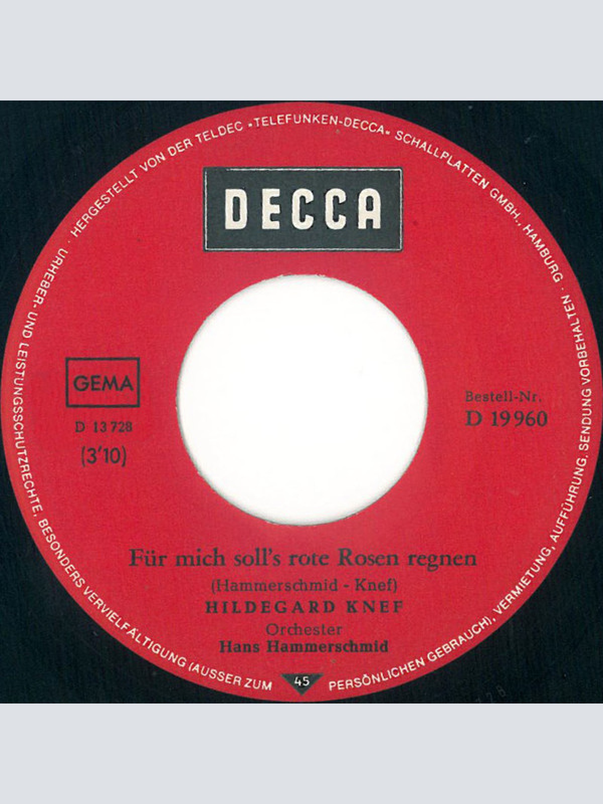 Vinyl / Hildegard Knef - Für Mich Soll's Rote Rosen Regnen / Von Nun An Ging's Bergab