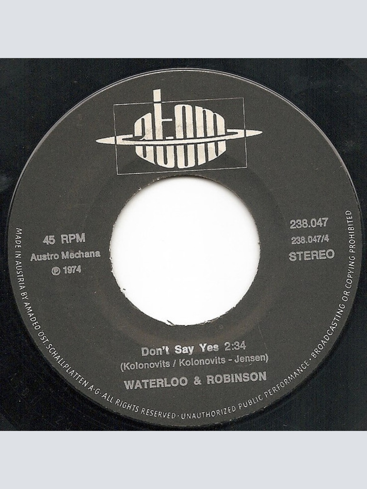 Vinyl / Waterloo & Robinson - Baby Blue / Don't Say Yes