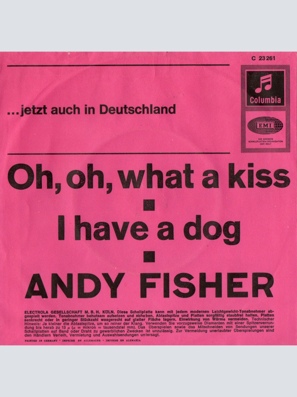 Vinyl / Andy Fisher - Oh, Oh, What A Kiss / I Have A Dog
