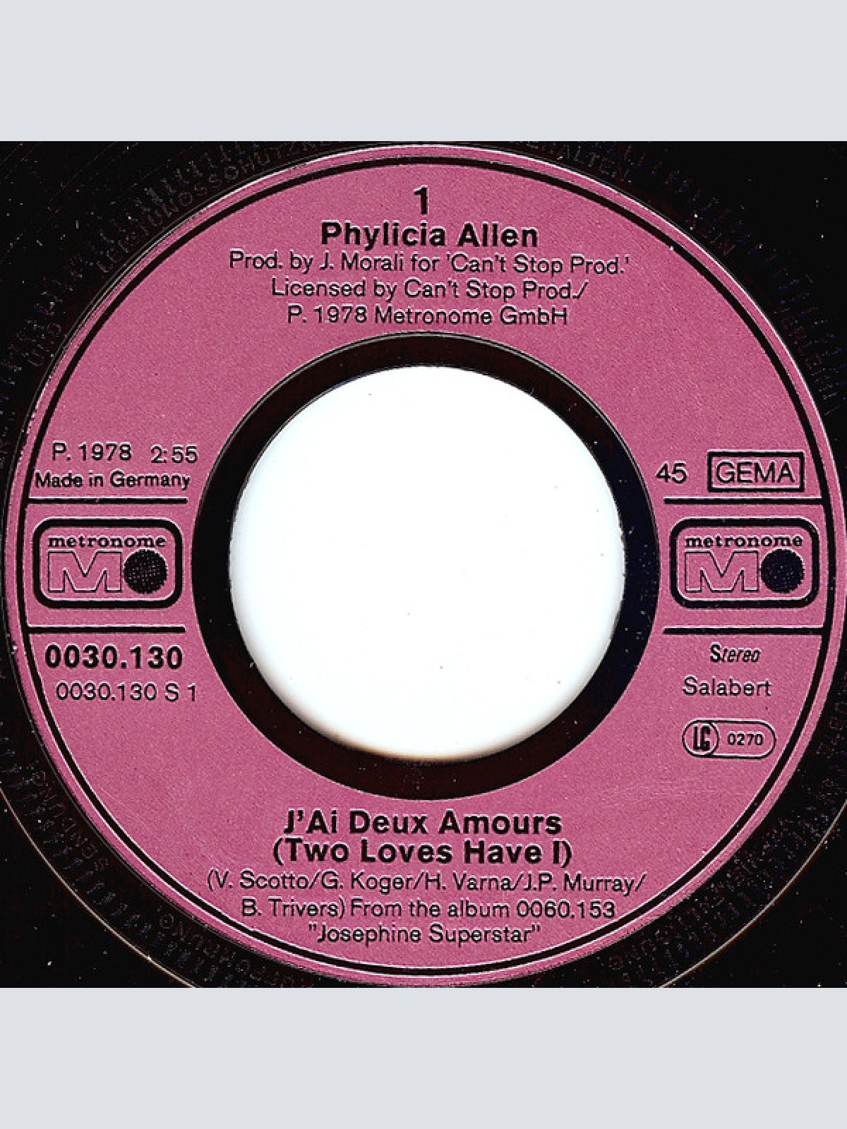 Vinyl / Phylicia Allen - J'ai Deux Amours (Two Loves Have I)