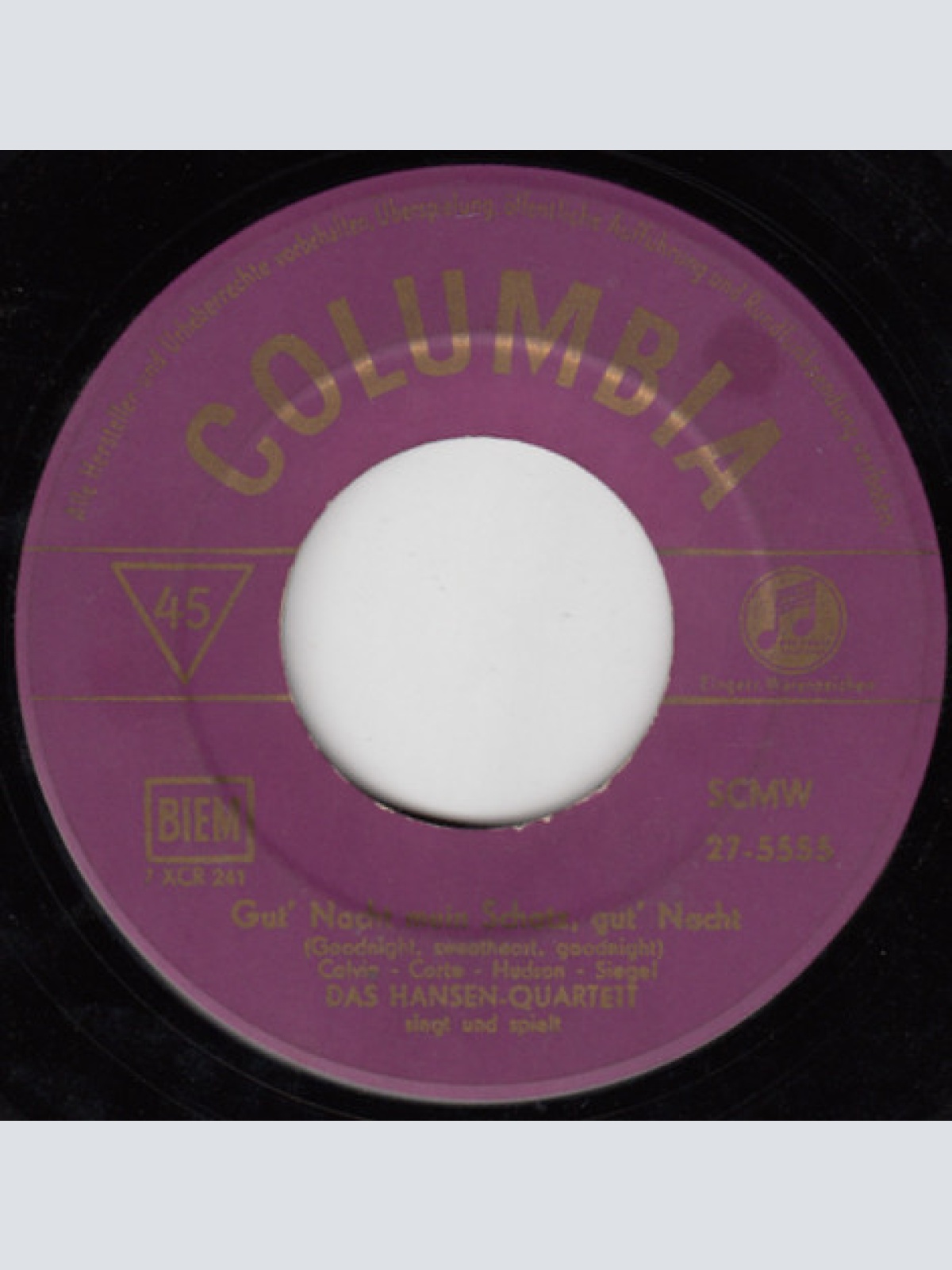 Vinyl / Das Hansen-Quartett - Ich Hab Dich So Lieb / Gut' Nacht Mein Schatz, Gut' Nacht