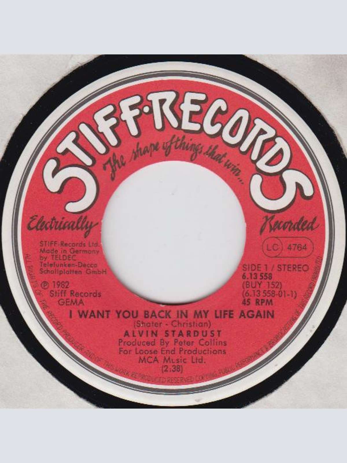 Vinyl / Alvin Stardust - I Want You Back In My Life Again