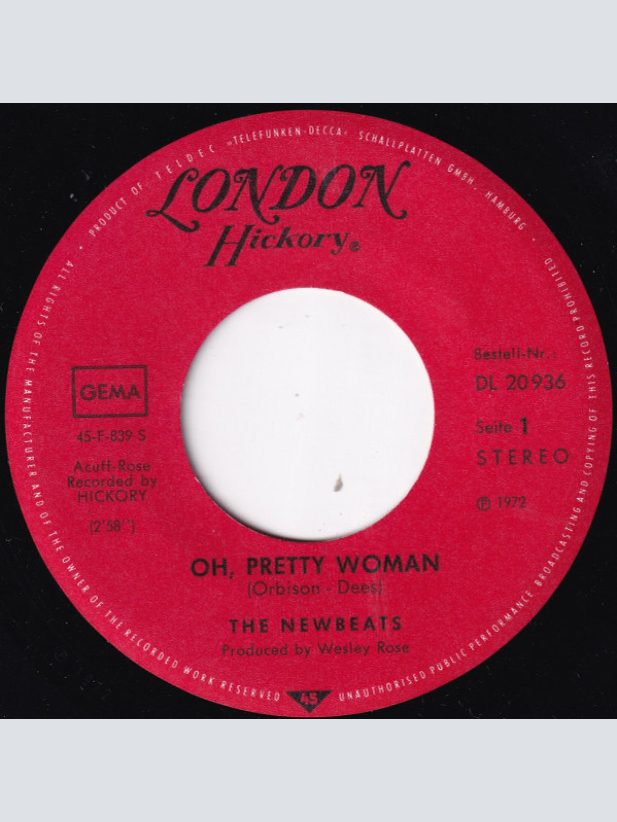 Vinyl / The Newbeats - Oh, Pretty Woman / Remember Love