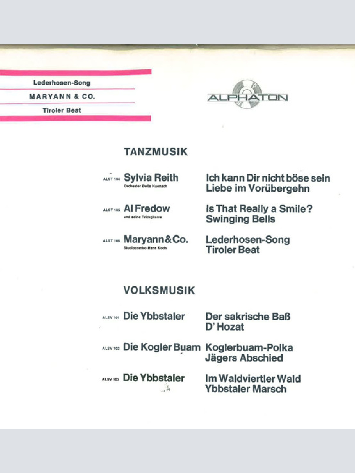 Vinyl / Maryann & Co - Lederhosen-Song / Tiroler Beat