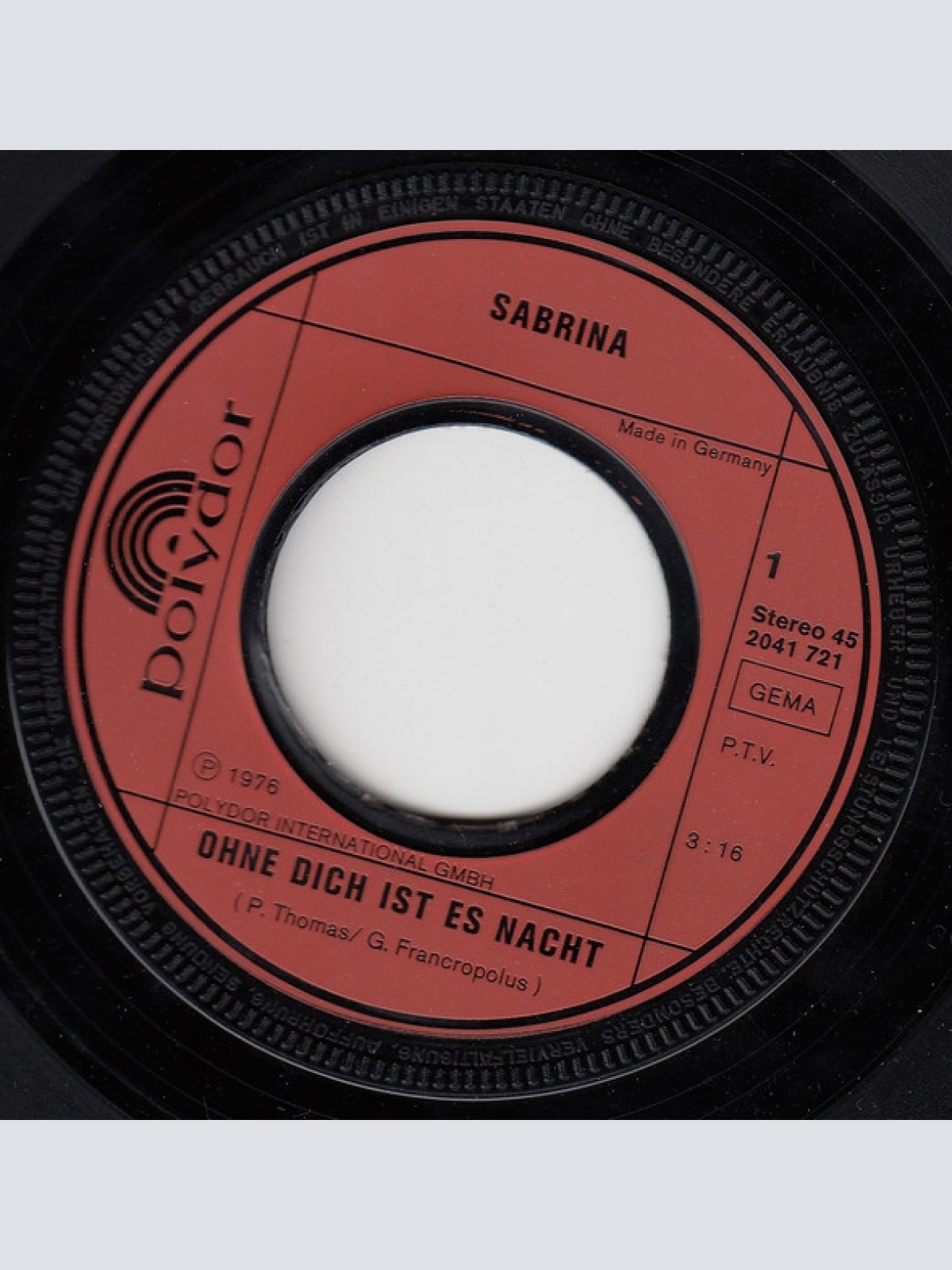 Vinyl / Sabrina (22) / P.T.S. Peter Thomas Sound Orchestra* - Ohne Dich Ist Es Nacht / Opium