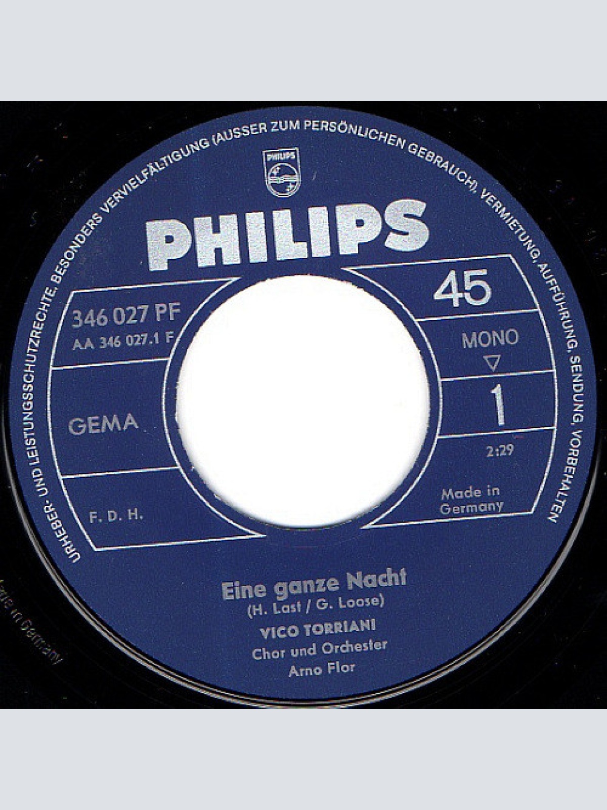 Vinyl / Vico Torriani - Eine Ganze Nacht / Ich Lebe Nur Für Dich Allein