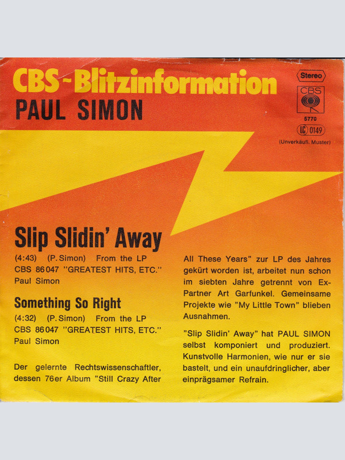 Vinyl / Paul Simon - Slip Slidin' Away