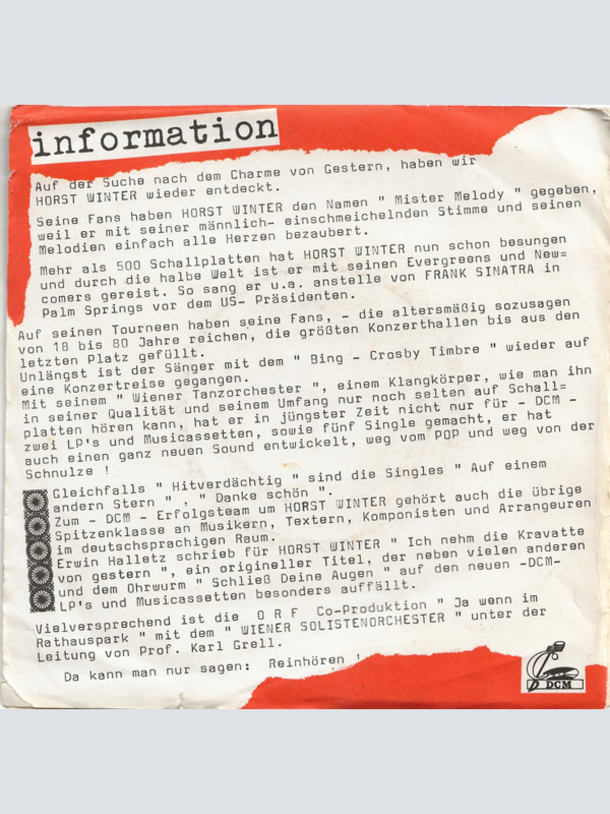 Vinyl / Horst Winter - Autofahrer, Komm Gut Heim