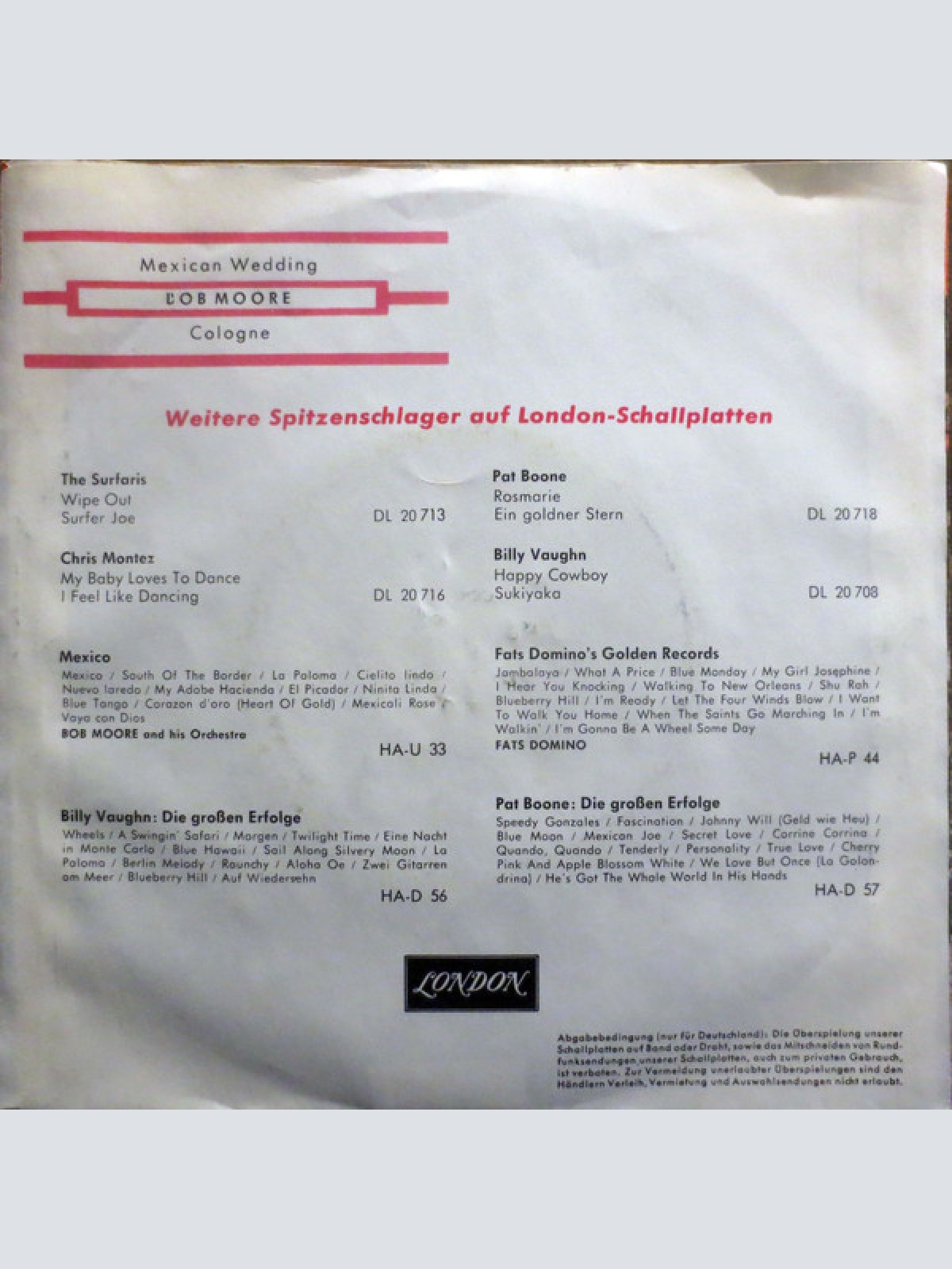 Vinyl / Bob Moore Und Sein Orchester* - Mexican Wedding / Cologne